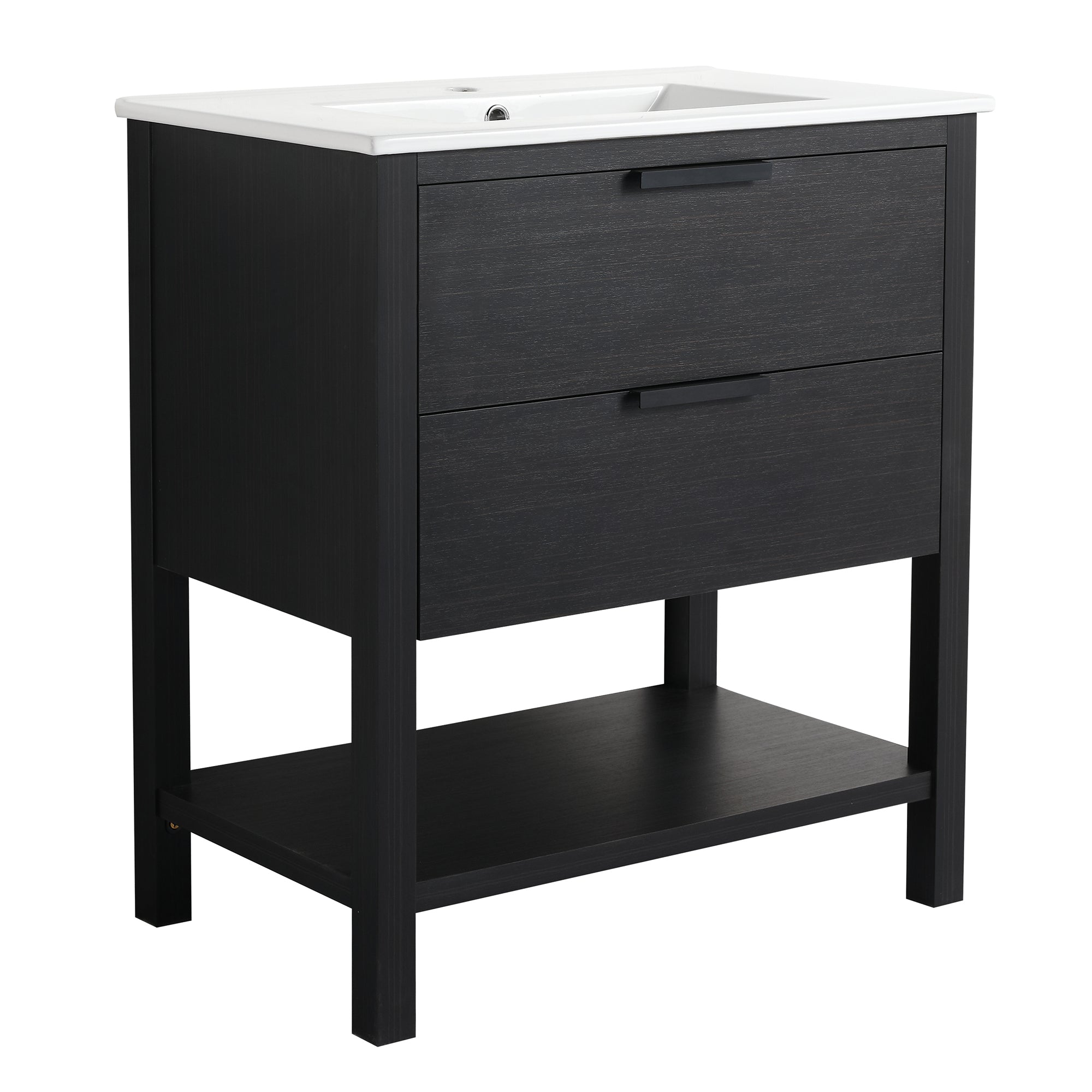 30 inch Freestanding Bathroom Vanity Set in Black with Integrated Ceramic Sink