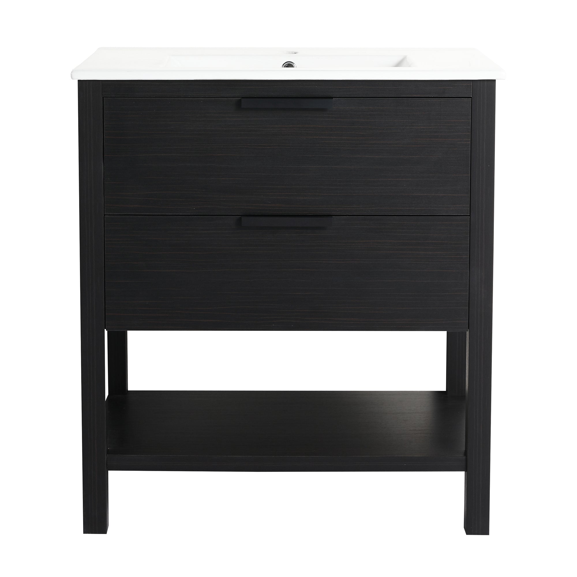 30 inch Freestanding Bathroom Vanity Set in Black with Integrated Ceramic Sink