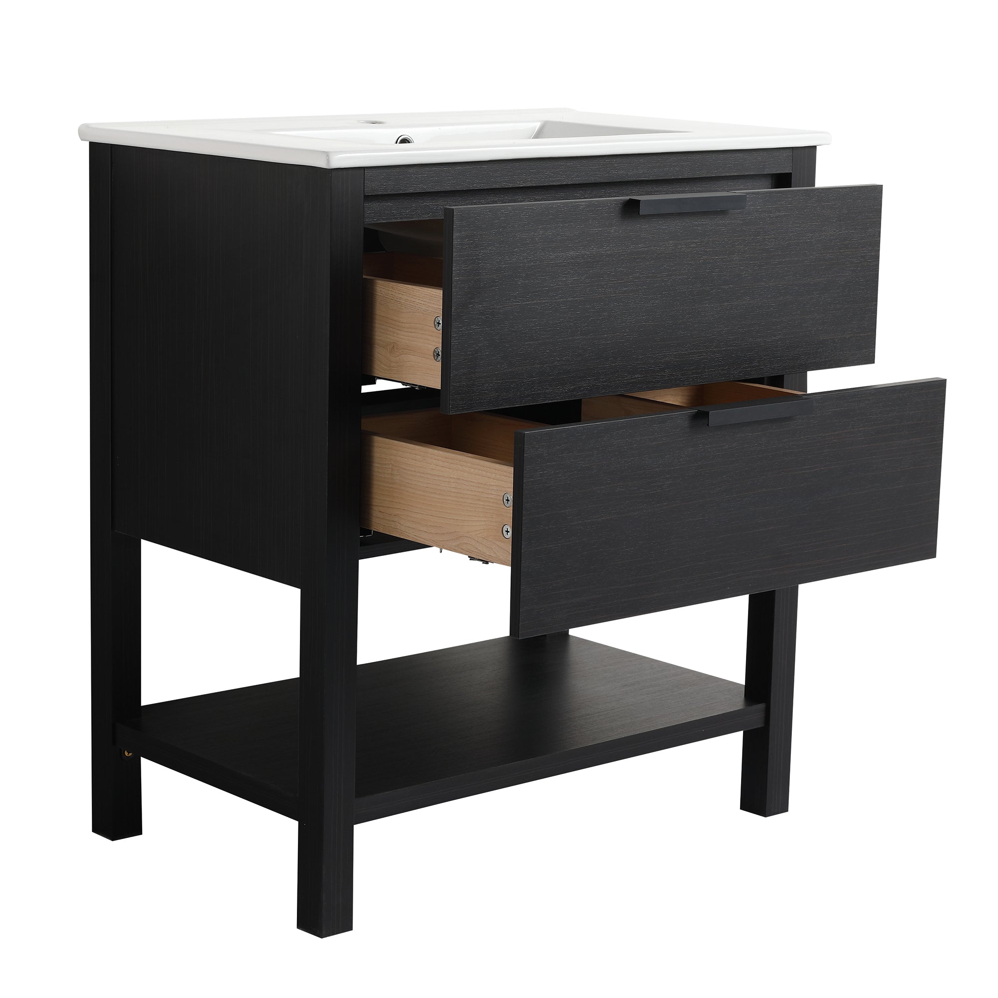 30 inch Freestanding Bathroom Vanity Set in Black with Integrated Ceramic Sink