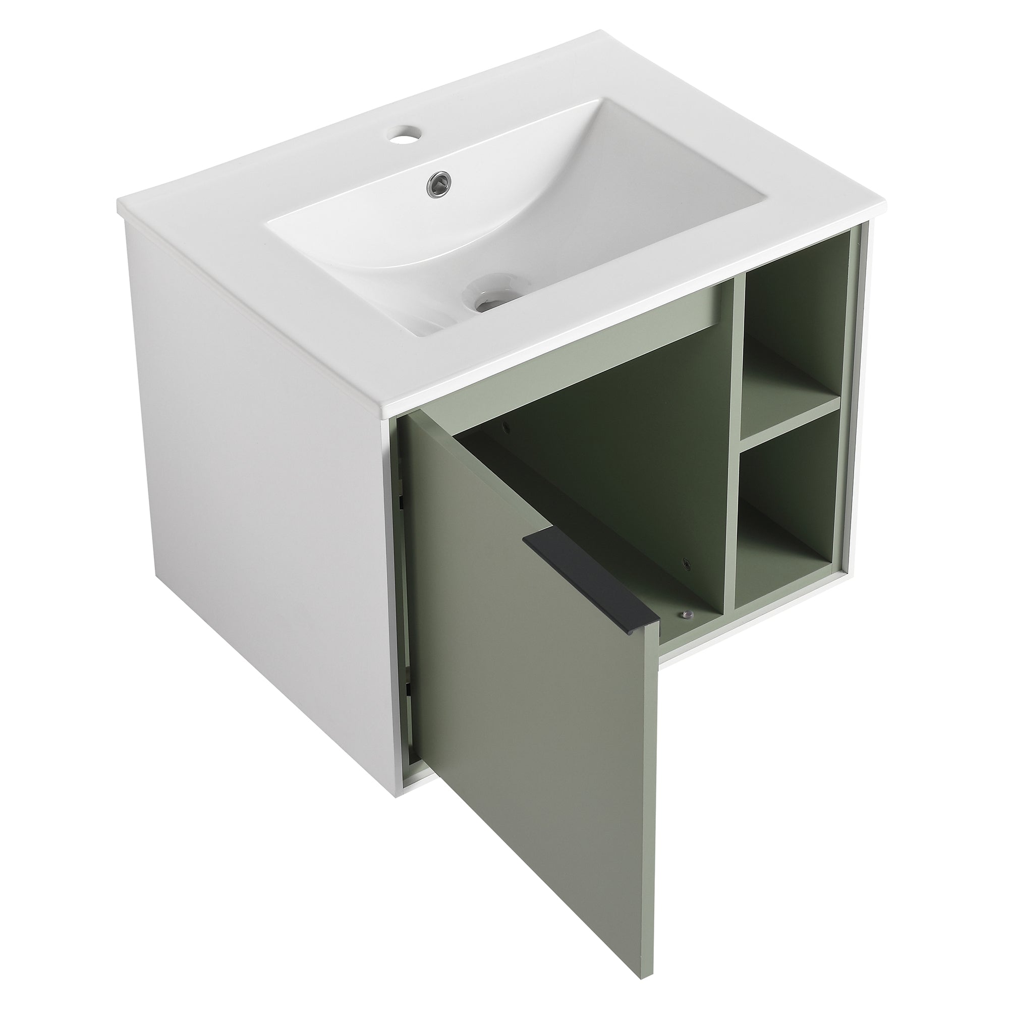 24 inch Wall-Mounted Bathroom Vanity Set in Green with Integrated Ceramic Sink