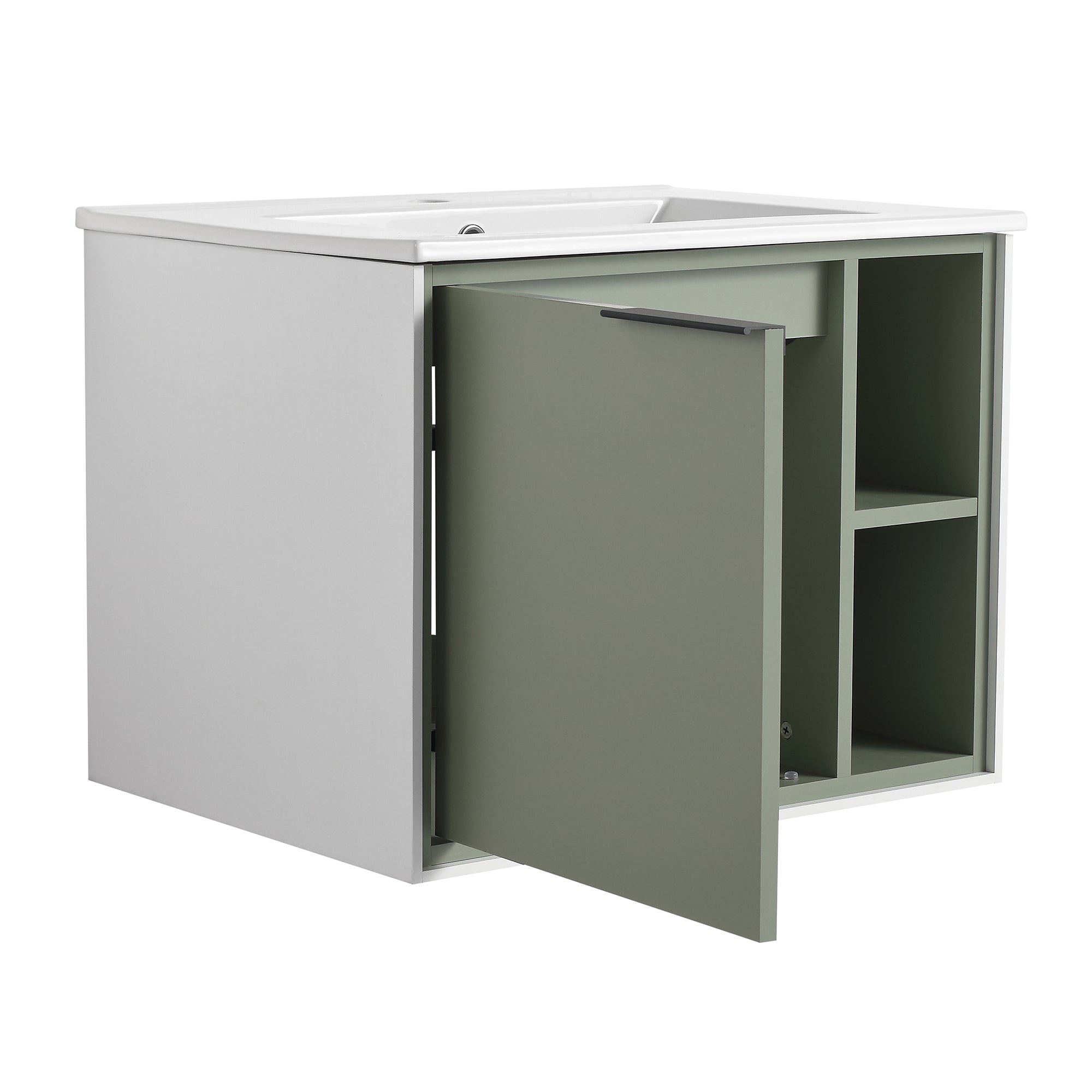 24 inch Wall-Mounted Bathroom Vanity Set in Green with Integrated Ceramic Sink