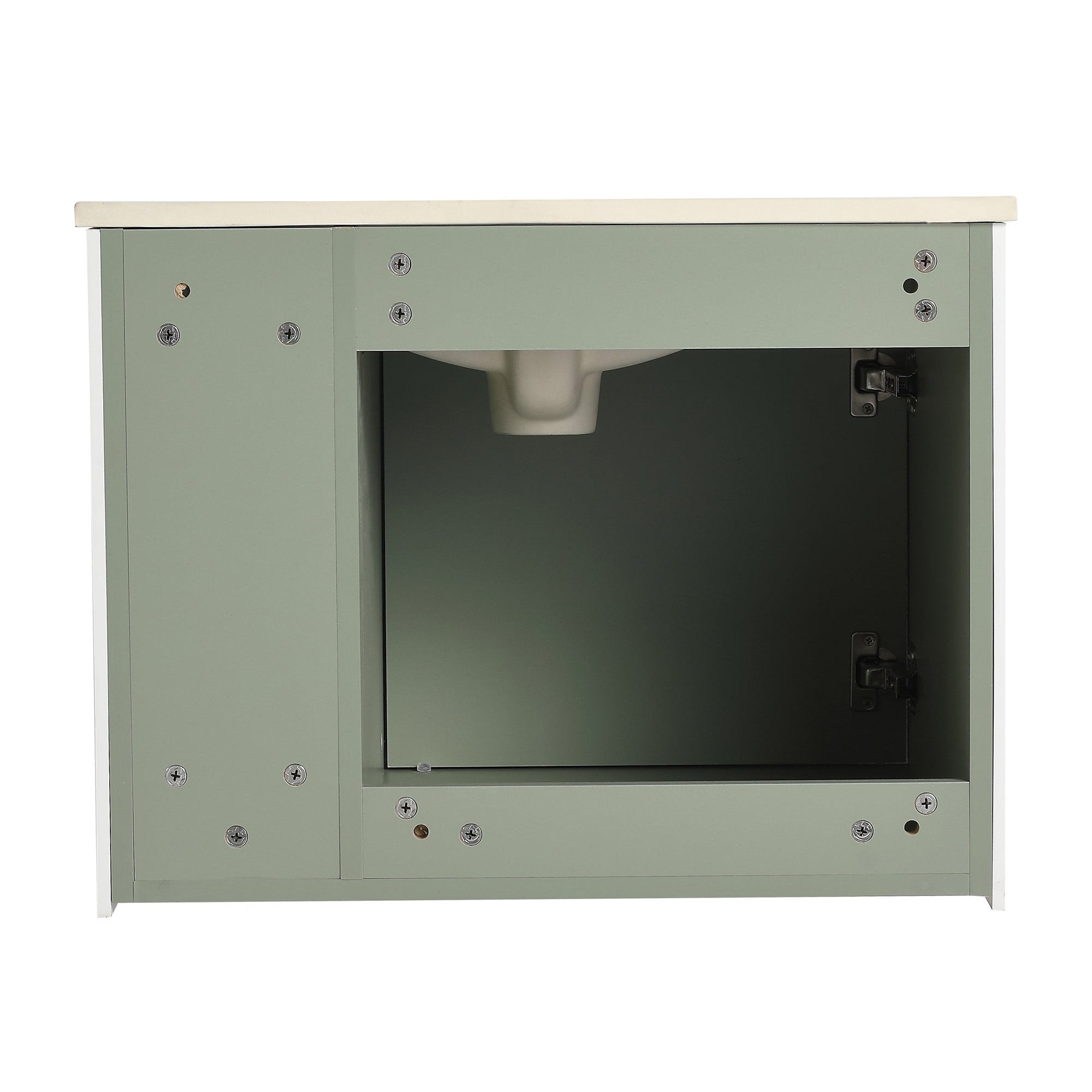 24 inch Wall-Mounted Bathroom Vanity Set in Green with Integrated Ceramic Sink