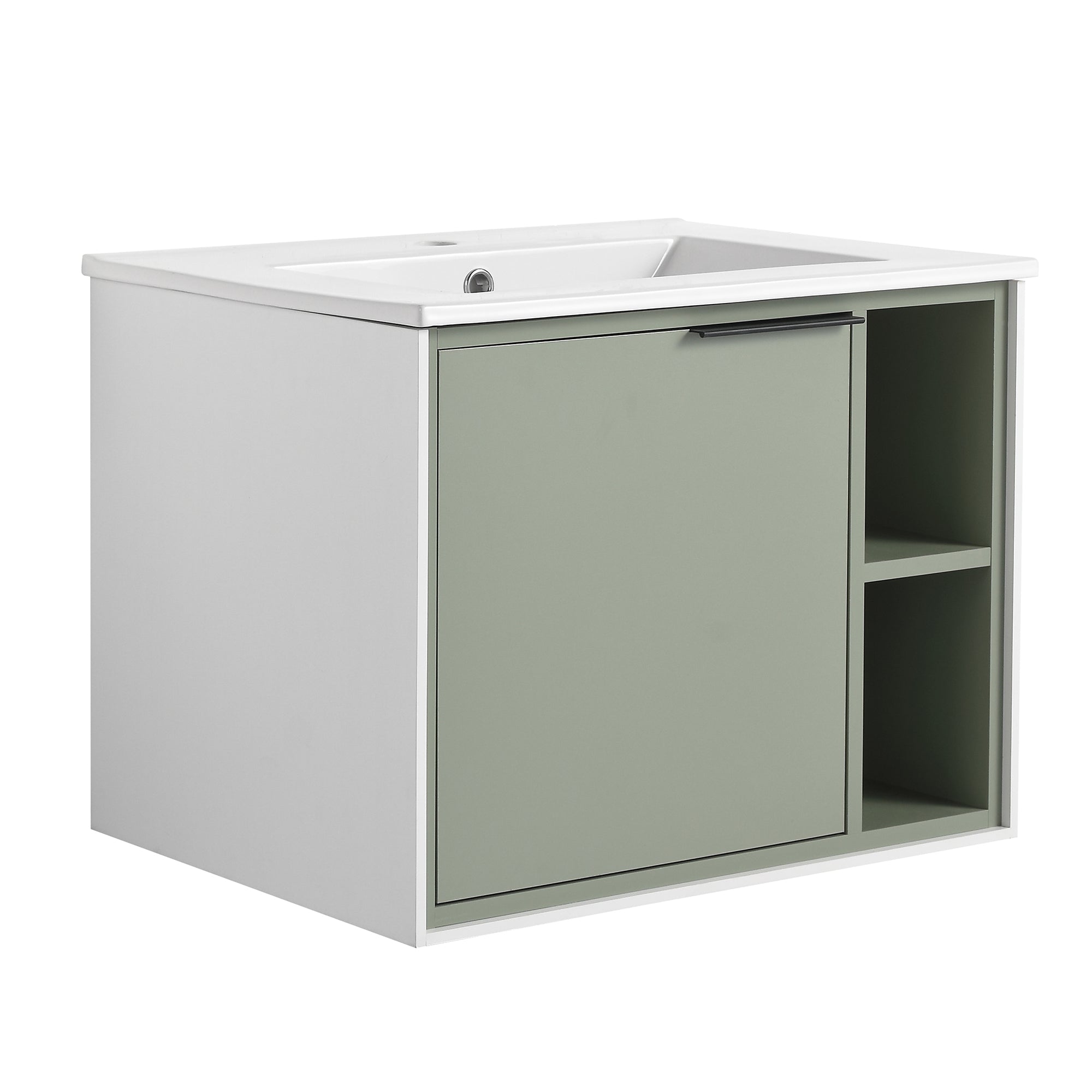 24 inch Wall-Mounted Bathroom Vanity Set in Green with Integrated Ceramic Sink