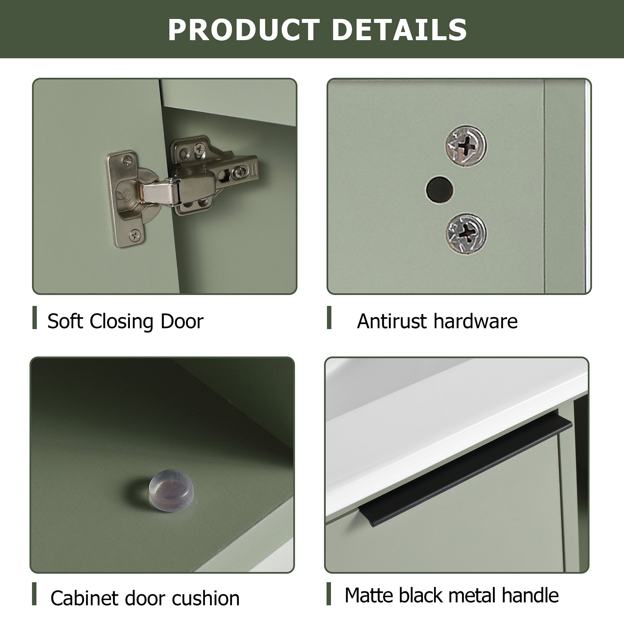 24 inch Wall-Mounted Bathroom Vanity Set in Green with Integrated Ceramic Sink