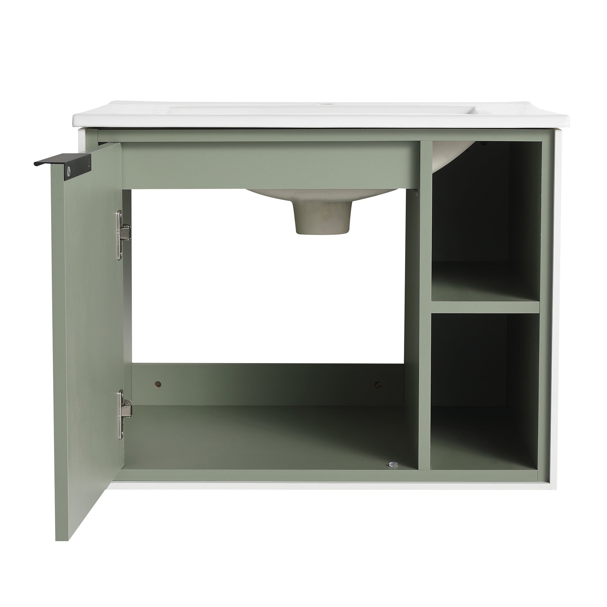 24 inch Wall-Mounted Bathroom Vanity Set in Green with Integrated Ceramic Sink