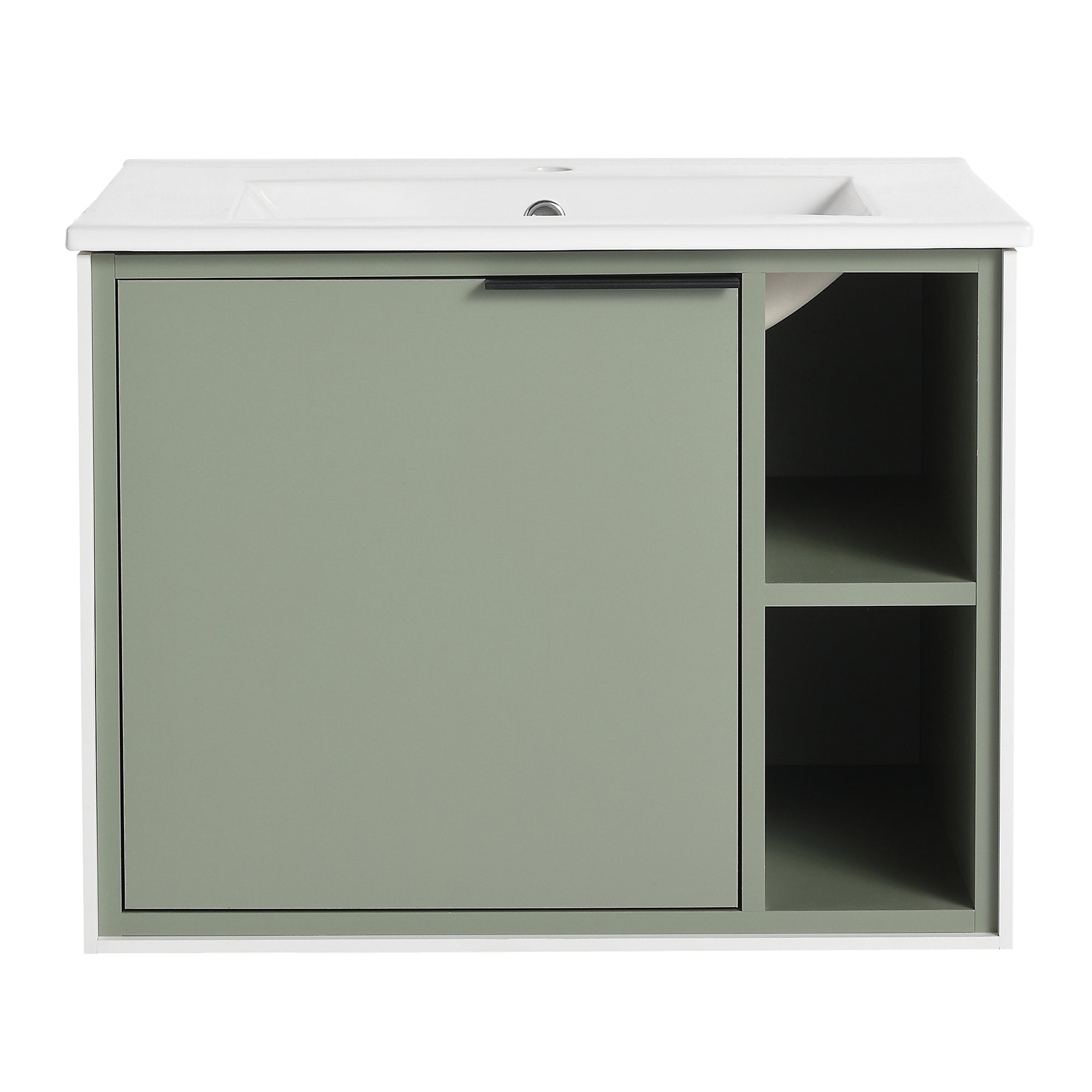 24 inch Wall-Mounted Bathroom Vanity Set in Green with Integrated Ceramic Sink