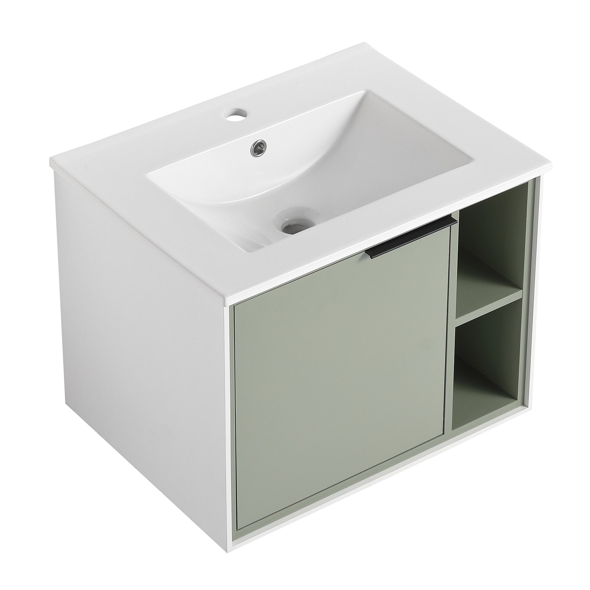 24 inch Wall-Mounted Bathroom Vanity Set in Green with Integrated Ceramic Sink