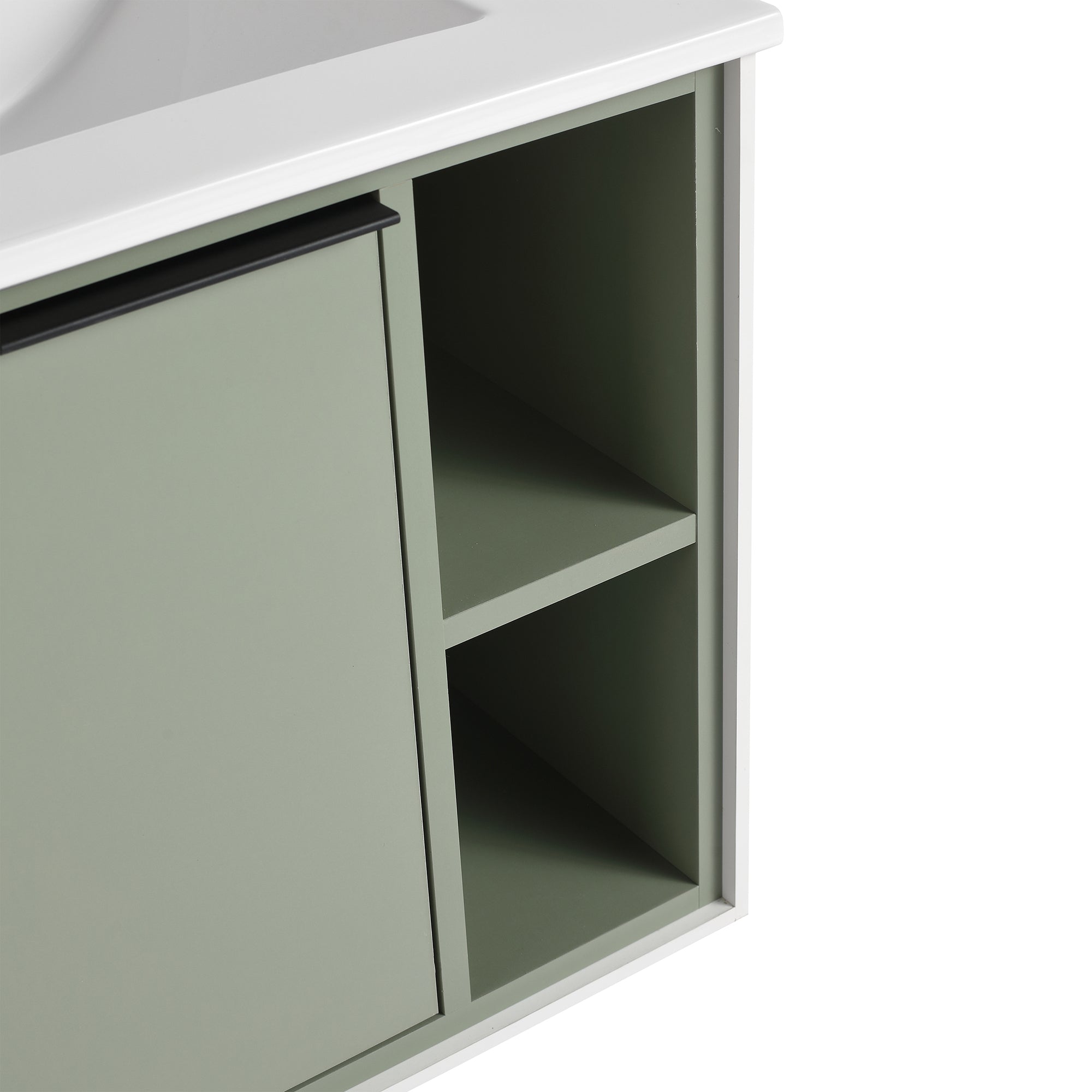 24 inch Wall-Mounted Bathroom Vanity Set in Green with Integrated Ceramic Sink