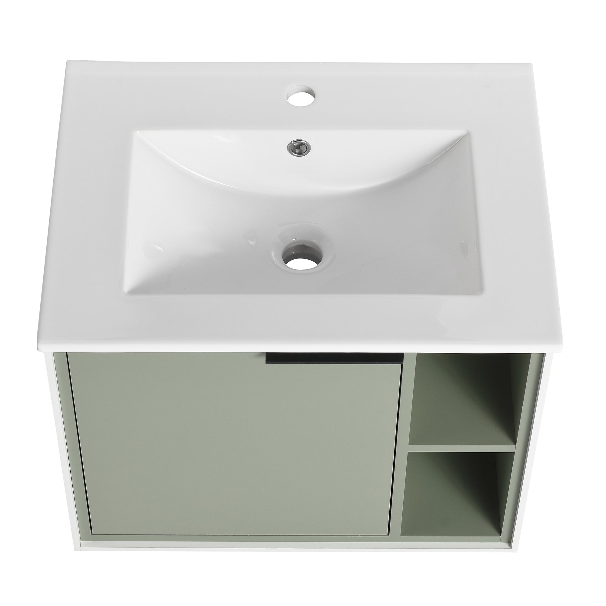 24 inch Wall-Mounted Bathroom Vanity Set in Green with Integrated Ceramic Sink