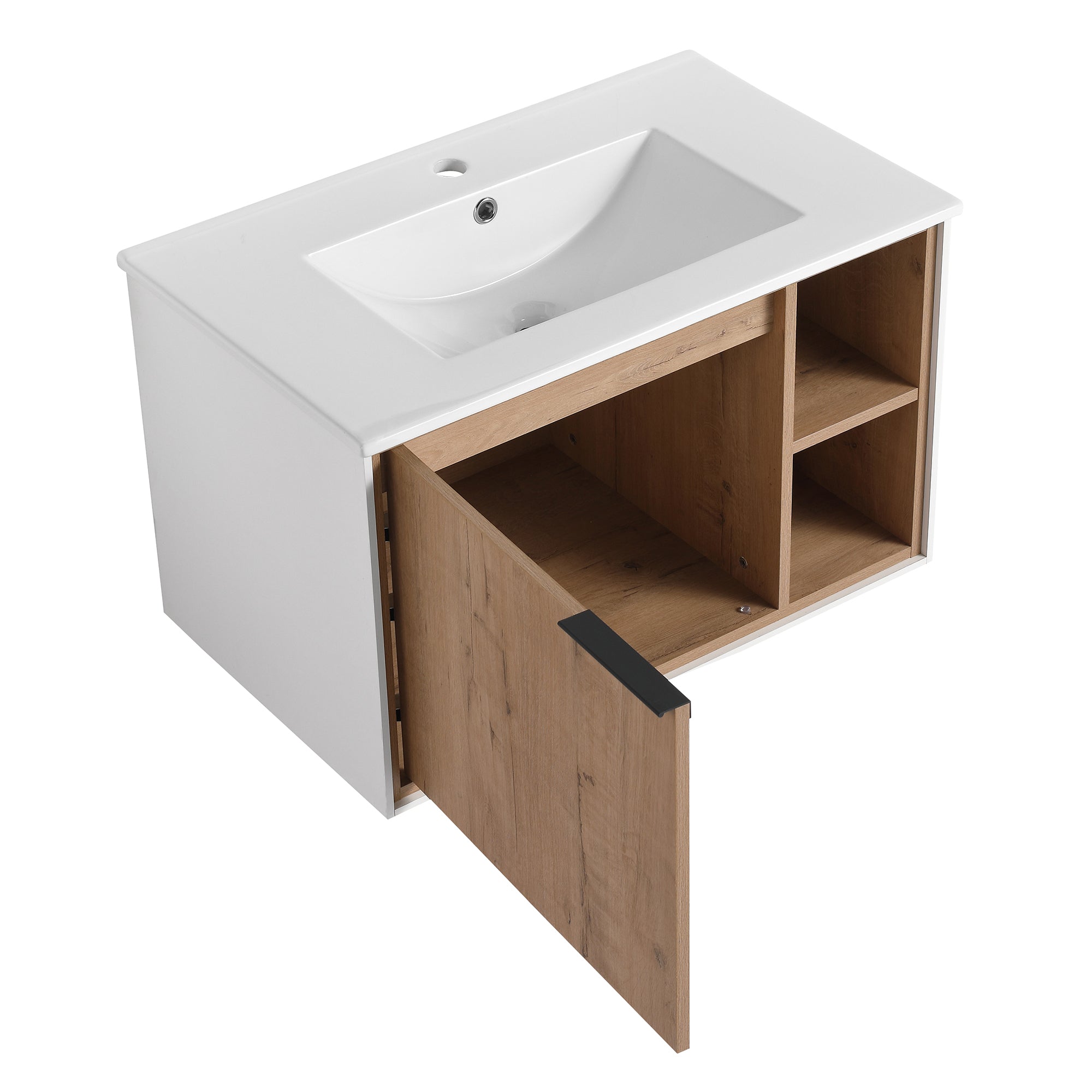 30 inch Wall-Mounted Bathroom Vanity Set in Imitative Oak with Integrated Ceramic Sink