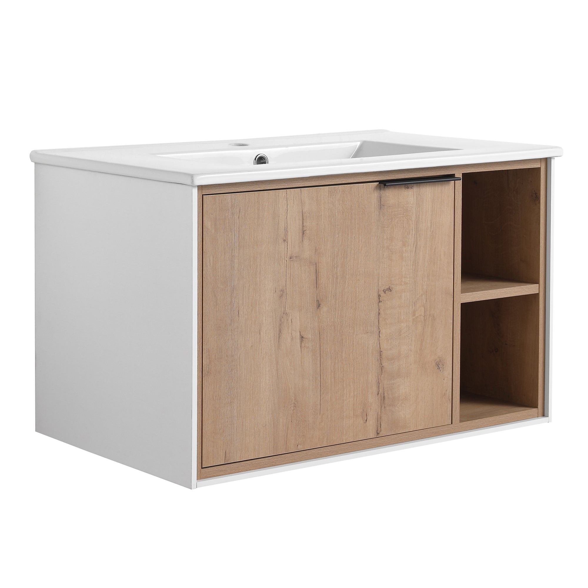 30 inch Wall-Mounted Bathroom Vanity Set in Imitative Oak with Integrated Ceramic Sink