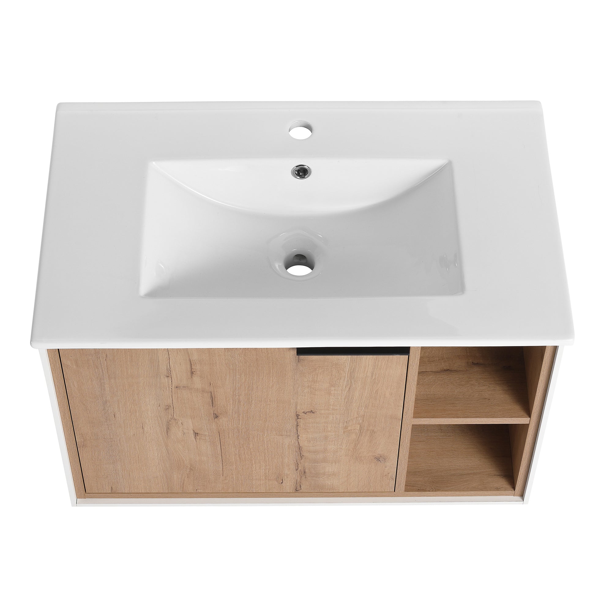 30 inch Wall-Mounted Bathroom Vanity Set in Imitative Oak with Integrated Ceramic Sink