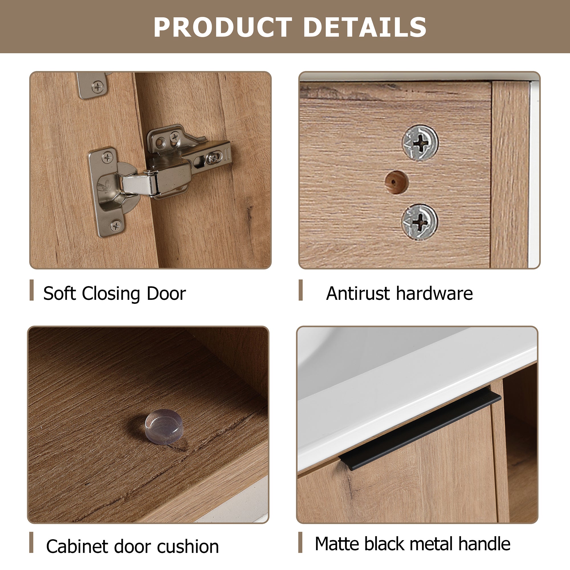 30 inch Wall-Mounted Bathroom Vanity Set in Imitative Oak with Integrated Ceramic Sink