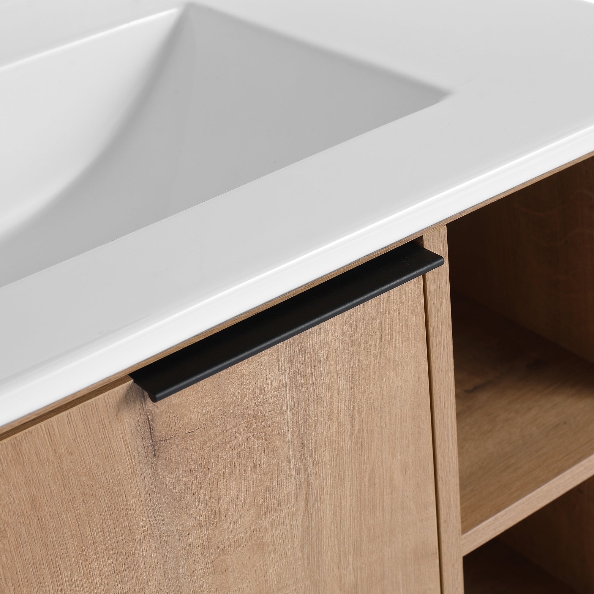 30 inch Wall-Mounted Bathroom Vanity Set in Imitative Oak with Integrated Ceramic Sink