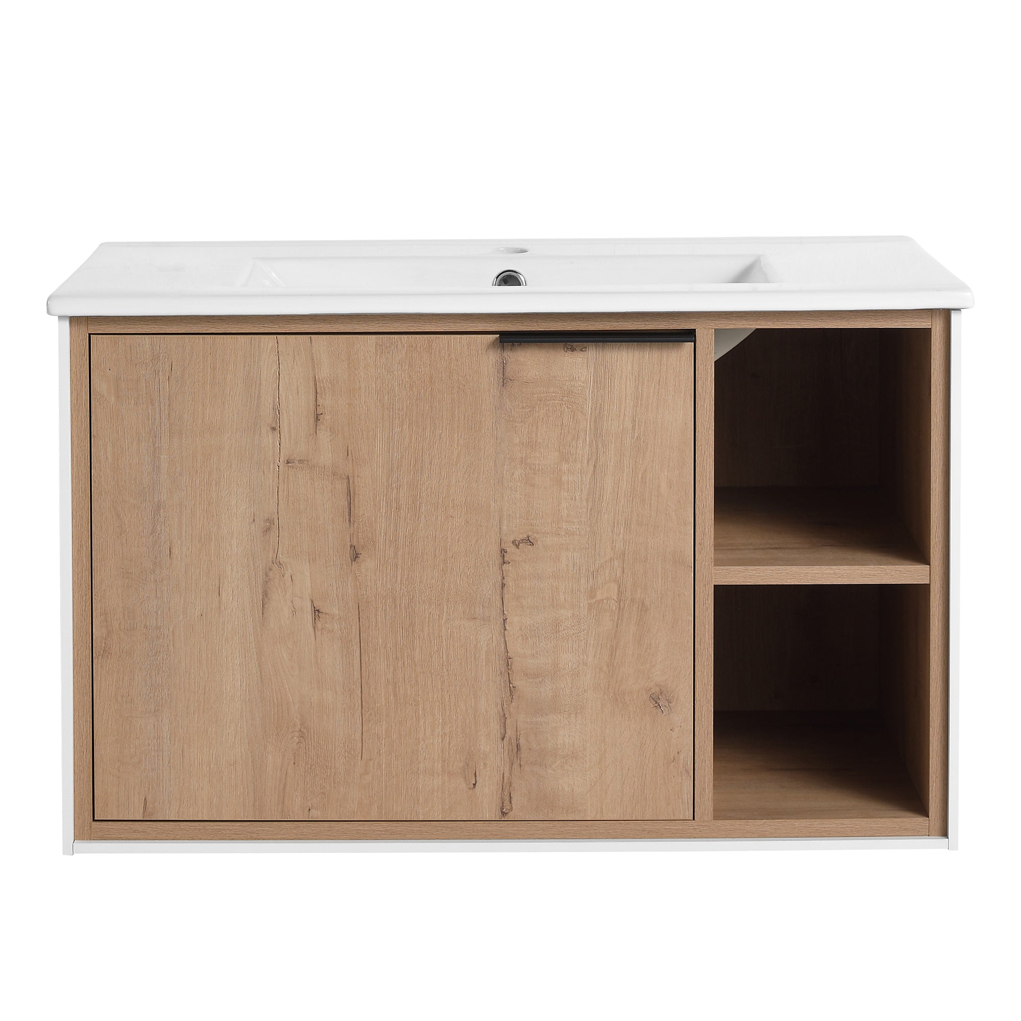 30 inch Wall-Mounted Bathroom Vanity Set in Imitative Oak with Integrated Ceramic Sink