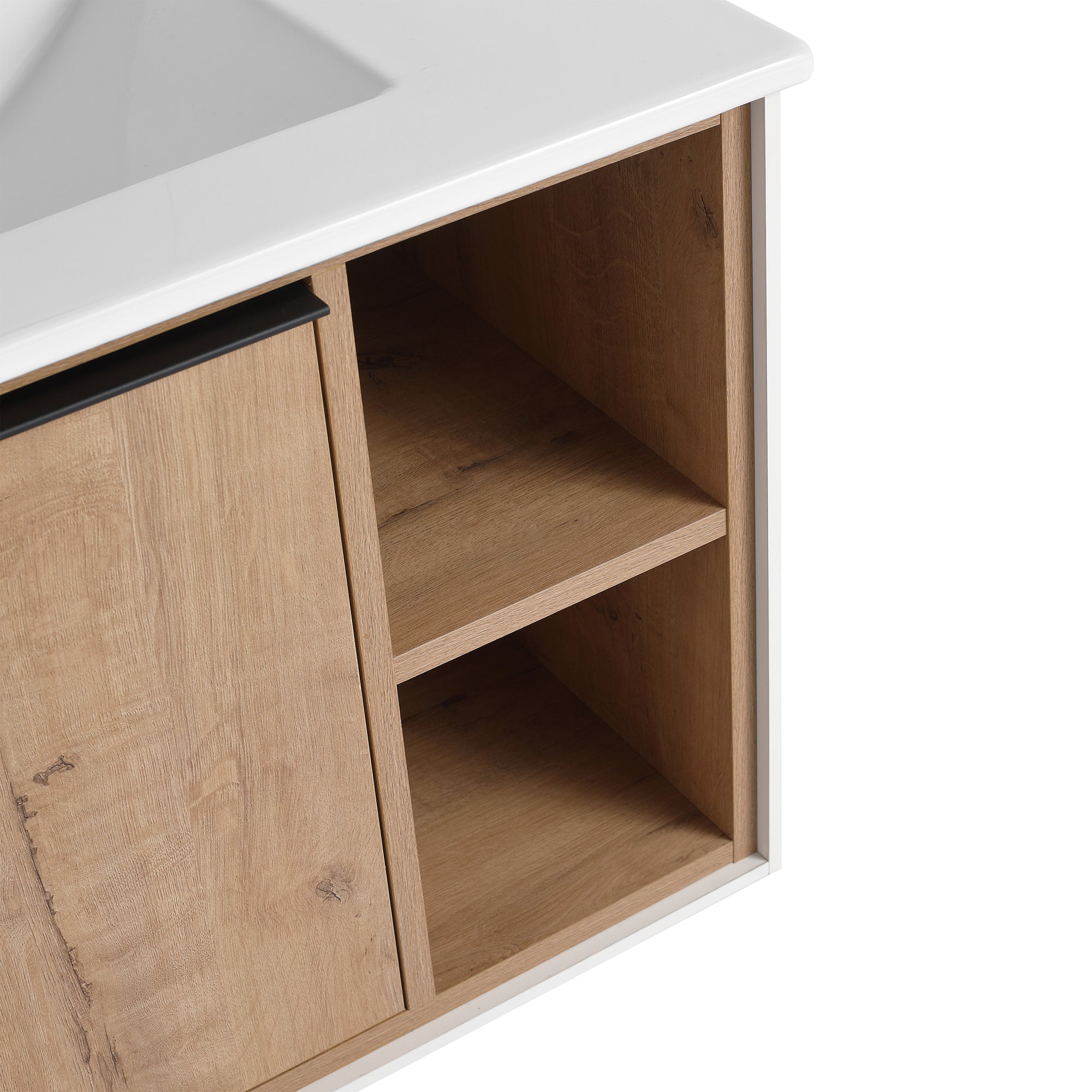 30 inch Wall-Mounted Bathroom Vanity Set in Imitative Oak with Integrated Ceramic Sink