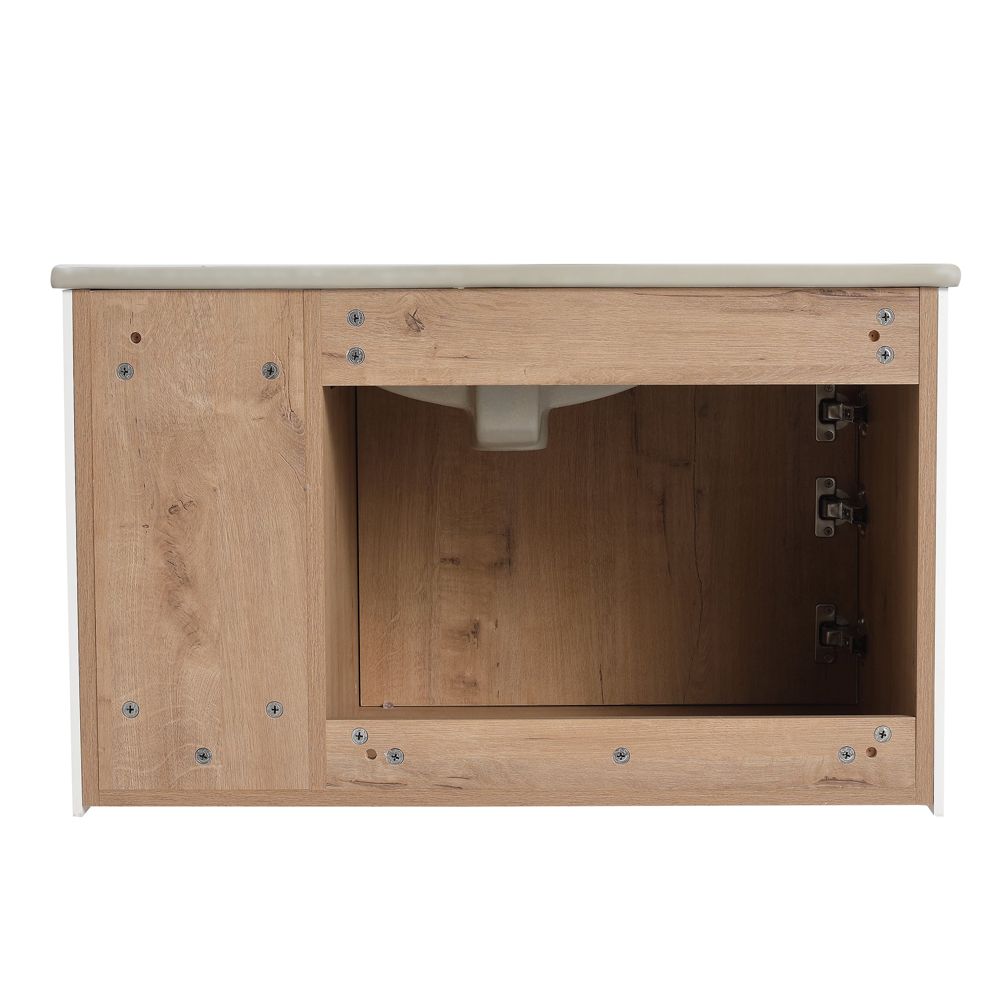 30 inch Wall-Mounted Bathroom Vanity Set in Imitative Oak with Integrated Ceramic Sink