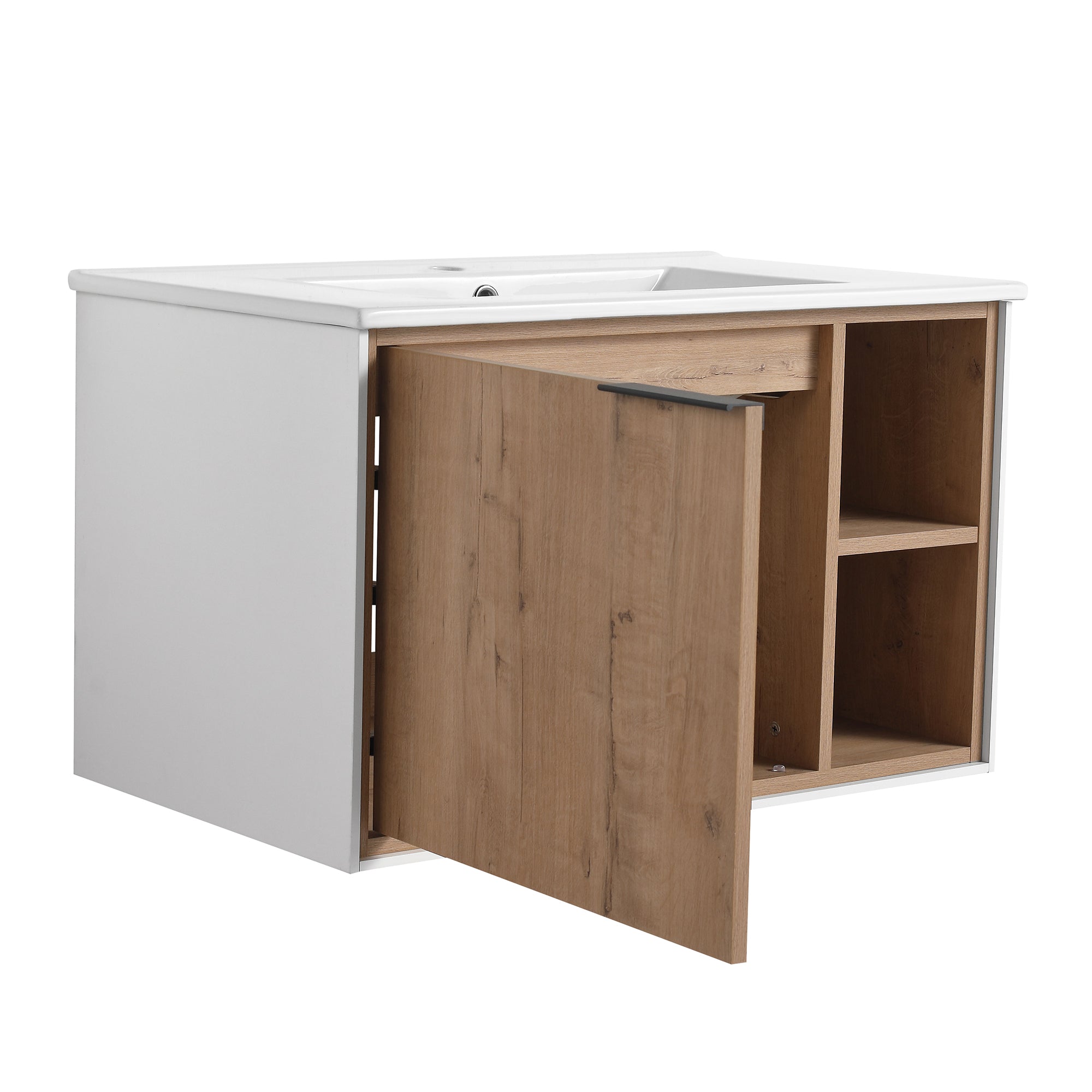 30 inch Wall-Mounted Bathroom Vanity Set in Imitative Oak with Integrated Ceramic Sink