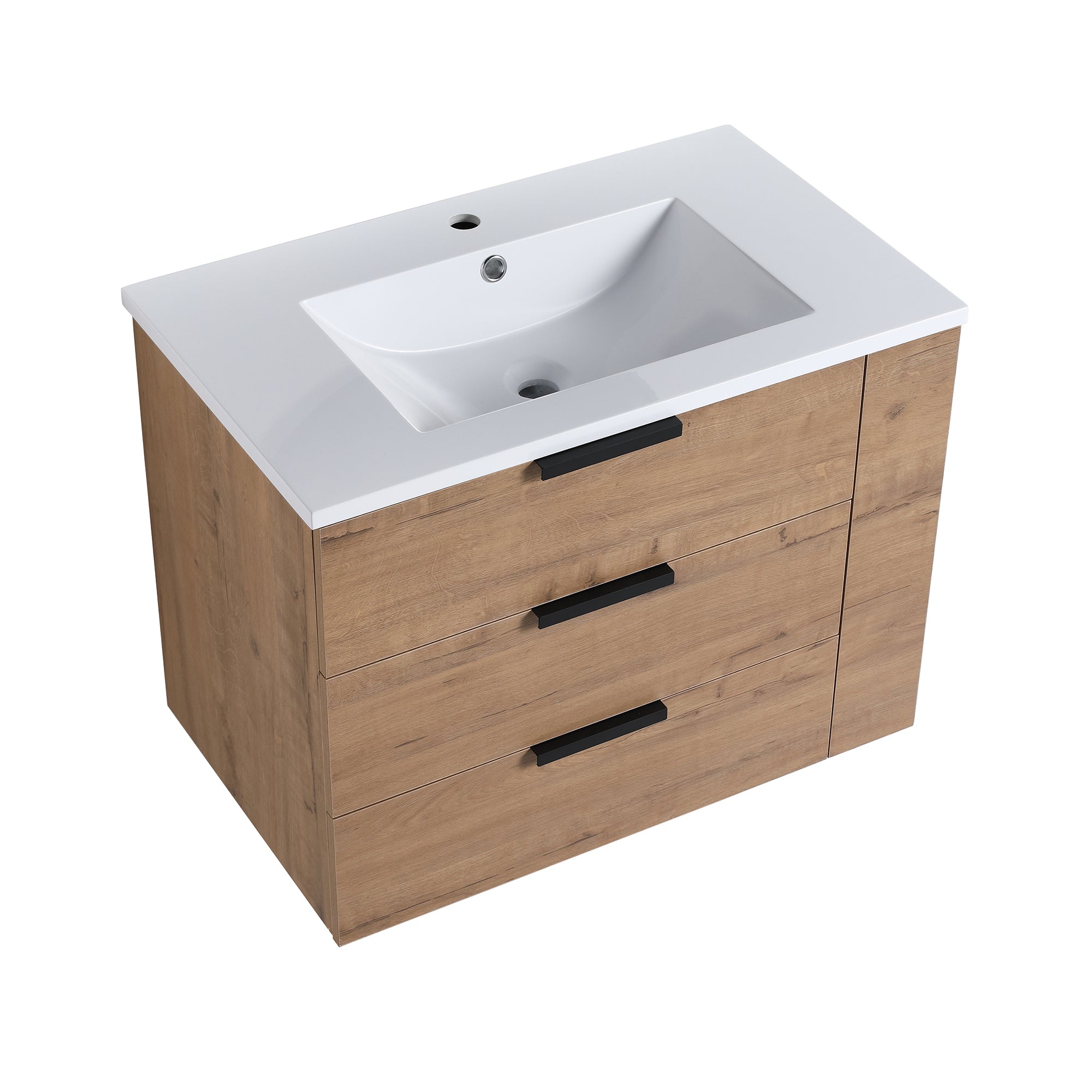 30 Inch Wall Mounted Plywood Bathroom Vanity with Resin Basin and Drawers
