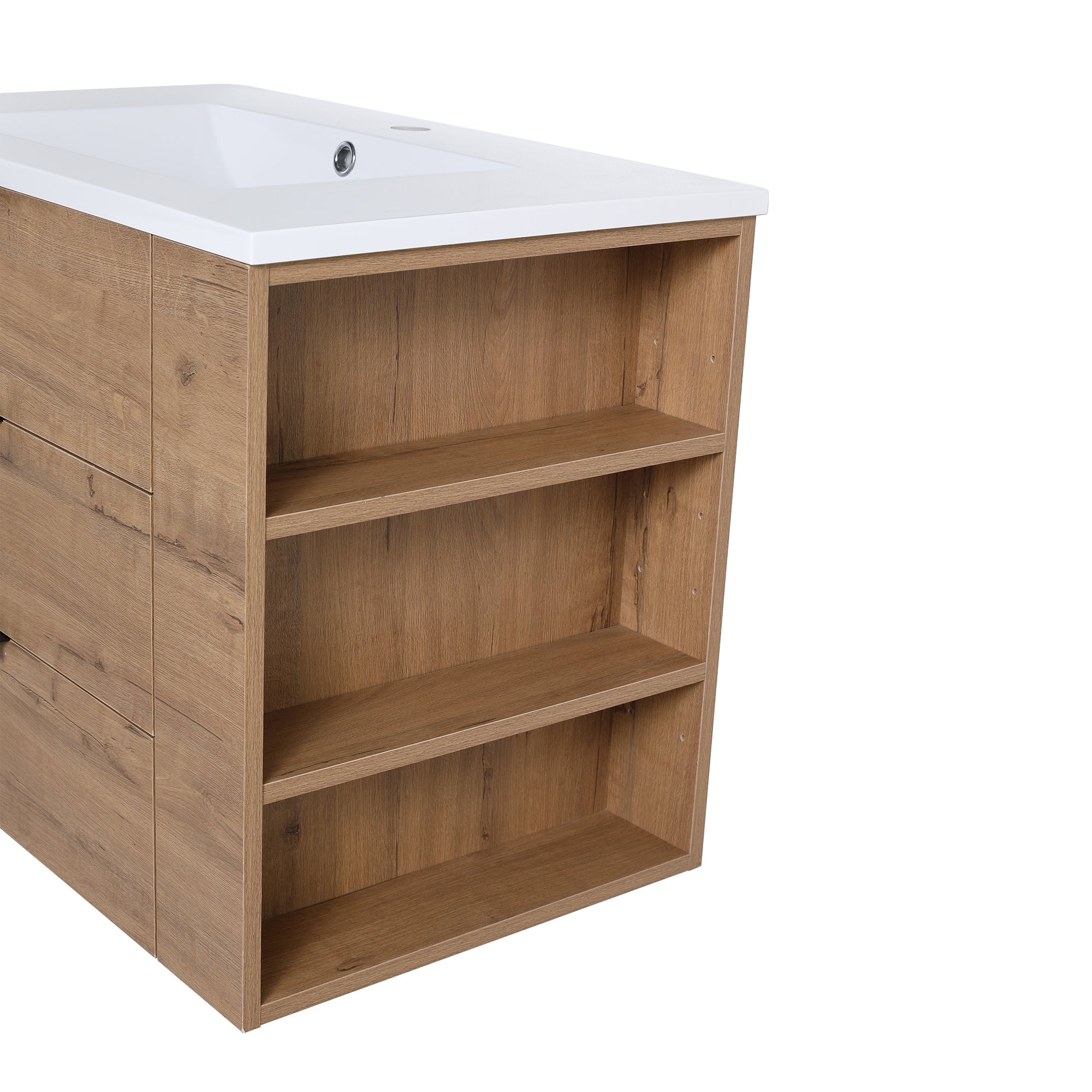 30 Inch Wall Mounted Plywood Bathroom Vanity with Resin Basin and Drawers
