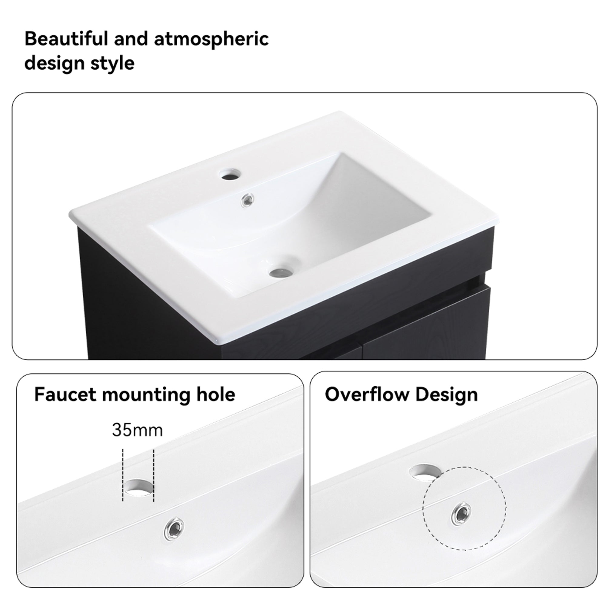 24"/30"/36" Plywood Wall-Mounted Bathroom Vanity Set in White with Integrated Ceramic Sink
