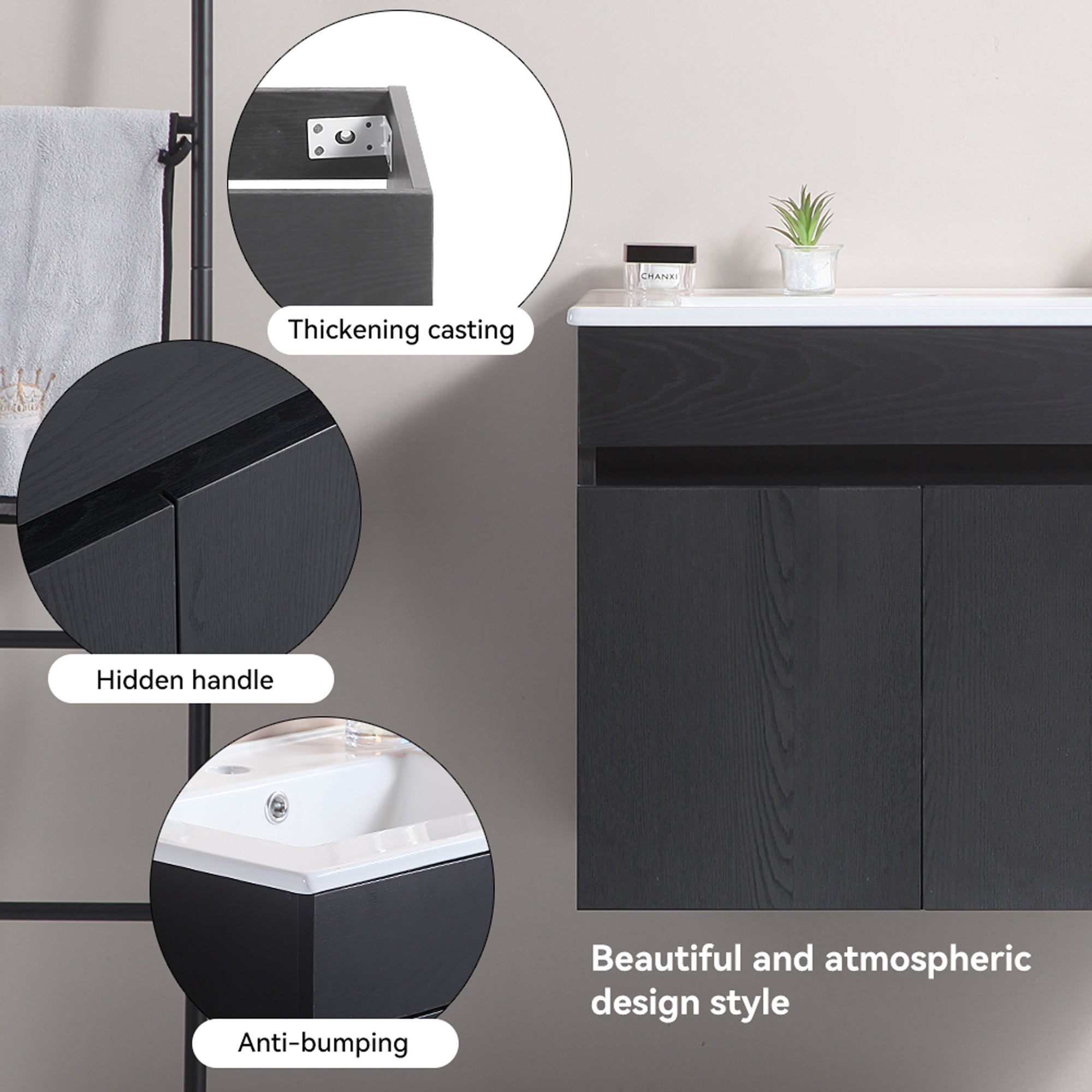 24"/30"/36" Plywood Wall-Mounted Bathroom Vanity Set in White with Integrated Ceramic Sink
