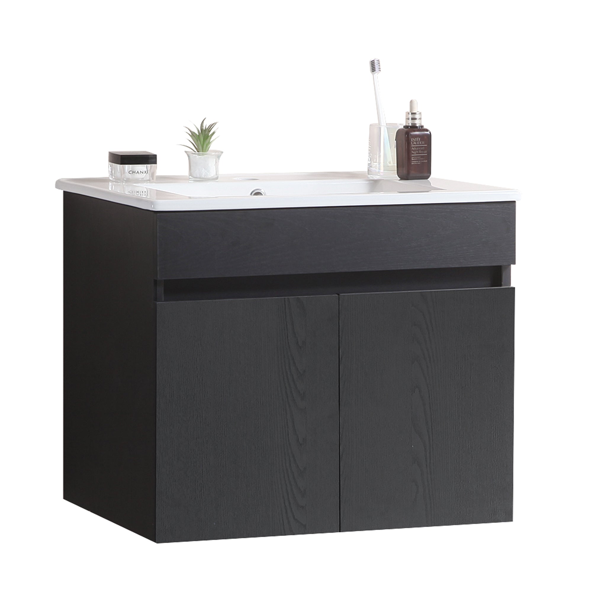 24"/30"/36" Plywood Wall-Mounted Bathroom Vanity Set in White with Integrated Ceramic Sink