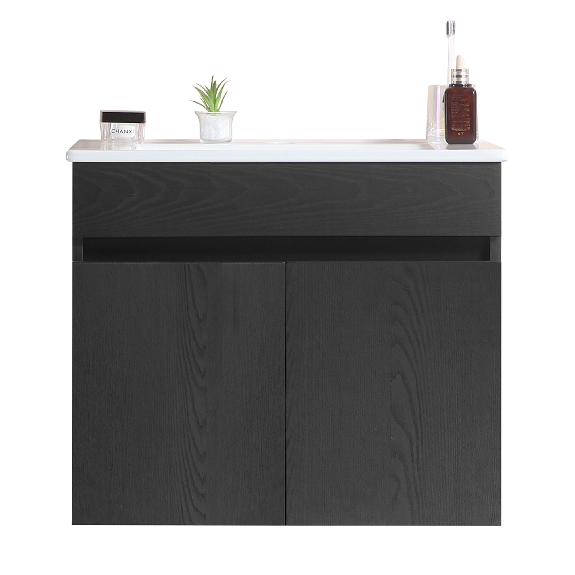 24"/30"/36" Plywood Wall-Mounted Bathroom Vanity Set in White with Integrated Ceramic Sink