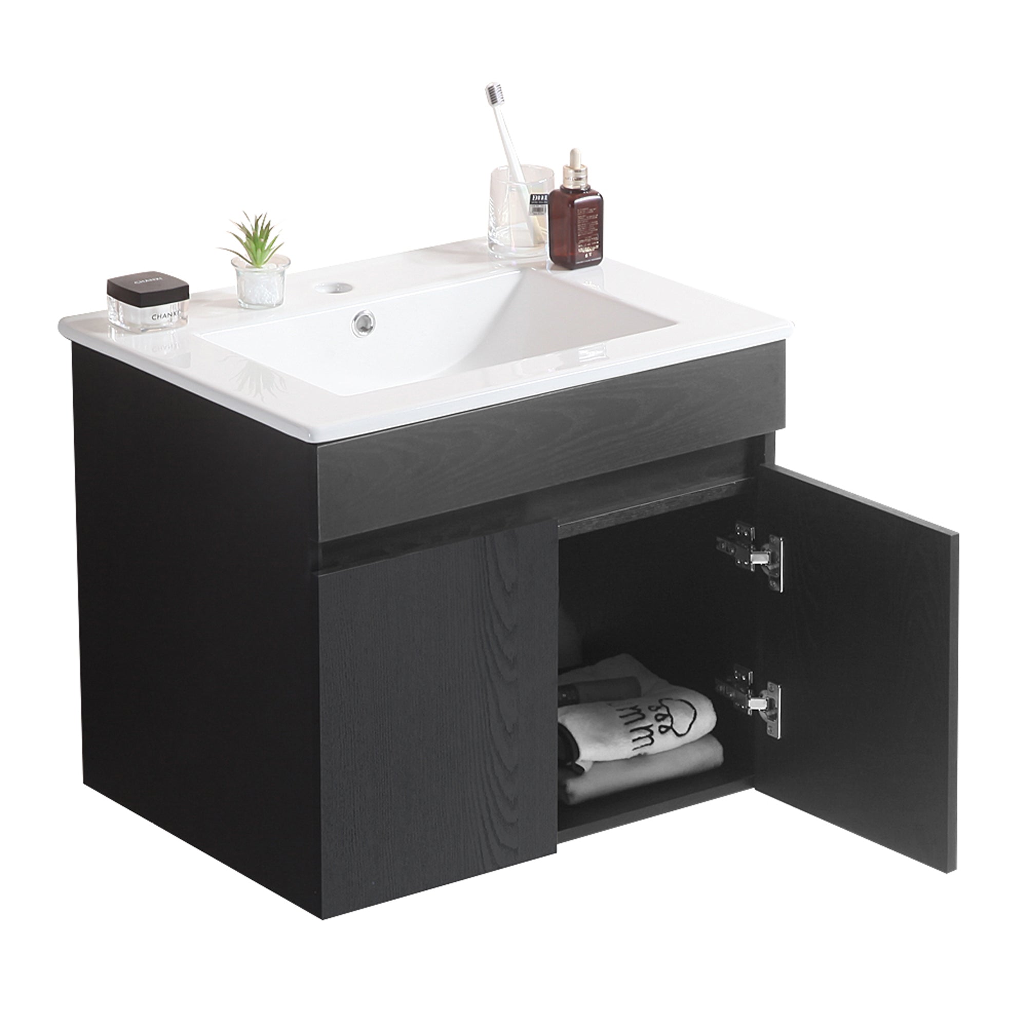 24"/30"/36" Plywood Wall-Mounted Bathroom Vanity Set in White with Integrated Ceramic Sink
