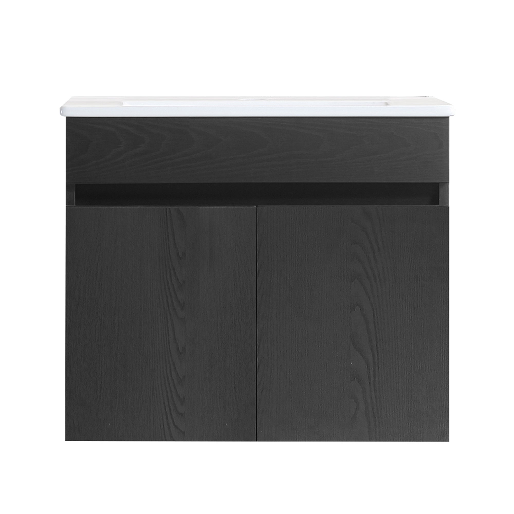 24"/30"/36" Plywood Wall-Mounted Bathroom Vanity Set in White with Integrated Ceramic Sink