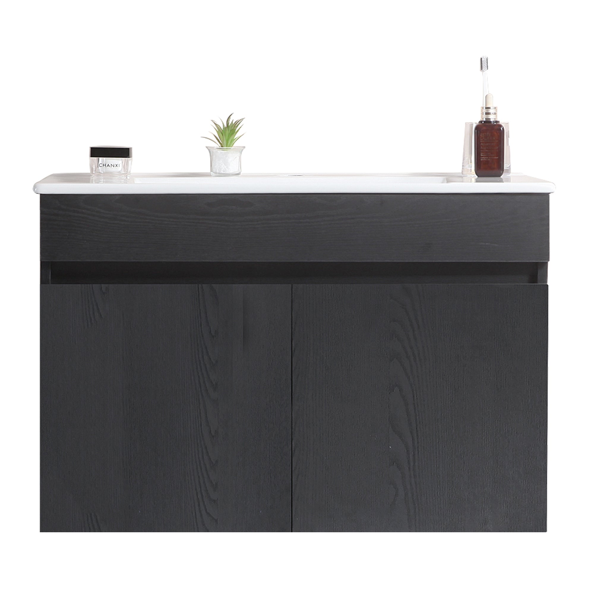 24"/30"/36" Plywood Wall-Mounted Bathroom Vanity Set in White with Integrated Ceramic Sink