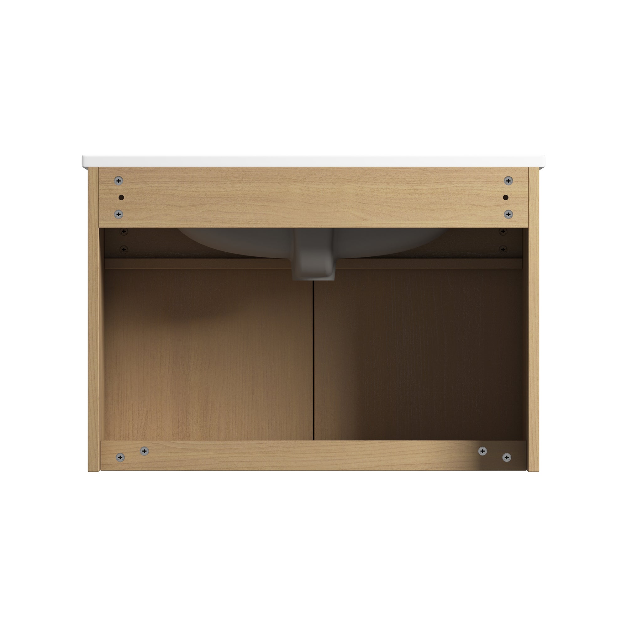 Solid Wood Wall-Mounted Bathroom Vanity Set in White with Integrated Ceramic Sink