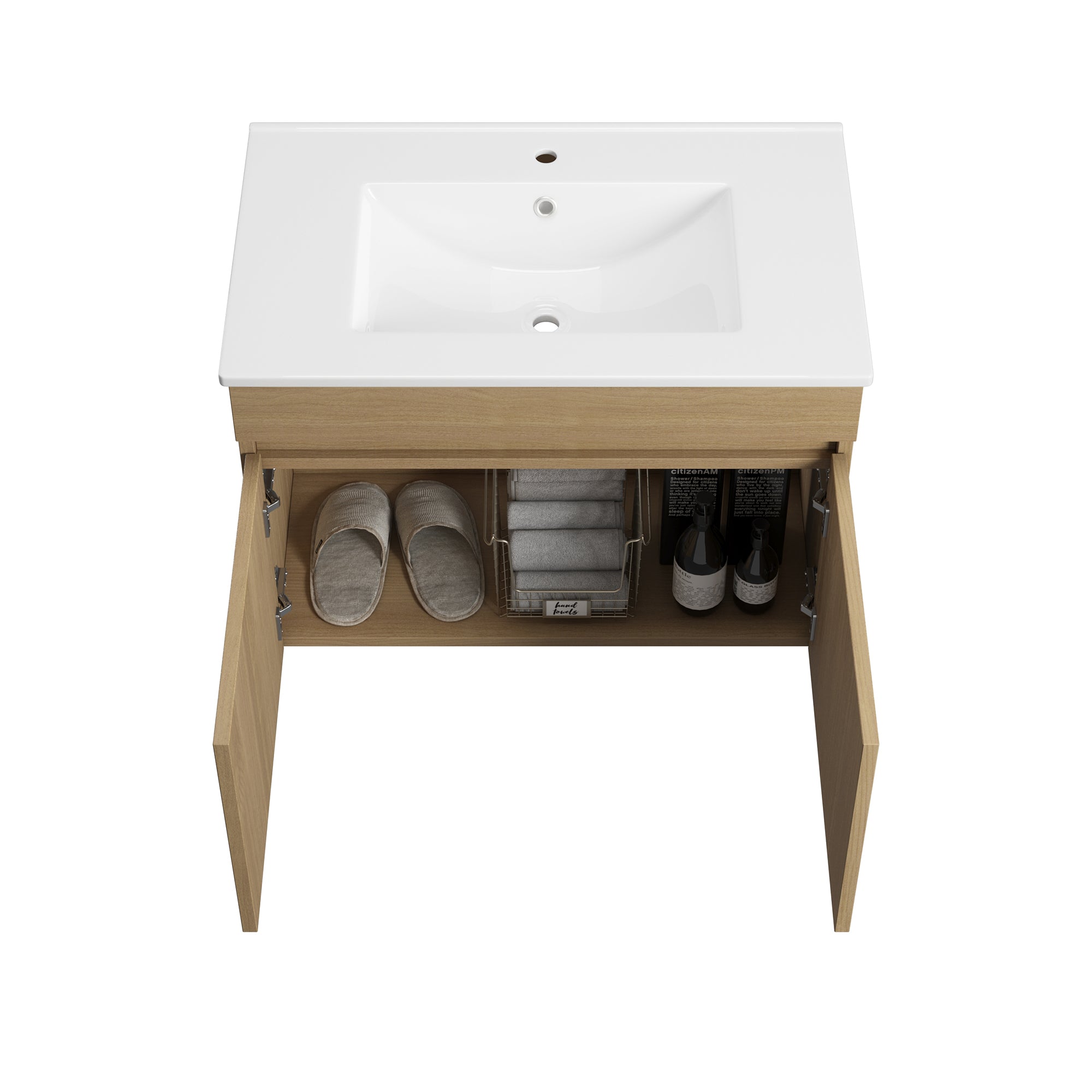 Solid Wood Wall-Mounted Bathroom Vanity Set in White with Integrated Ceramic Sink