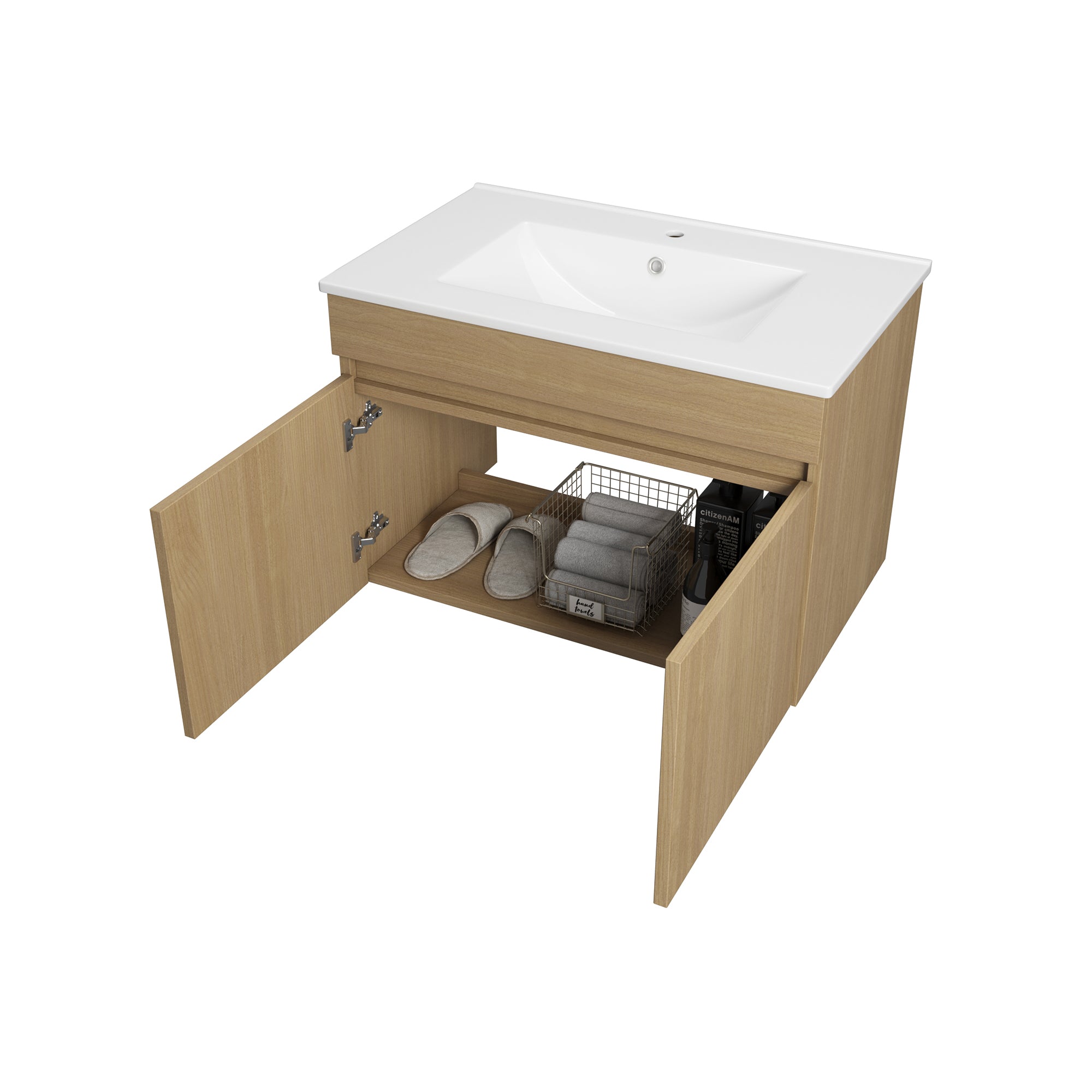 Solid Wood Wall-Mounted Bathroom Vanity Set in White with Integrated Ceramic Sink
