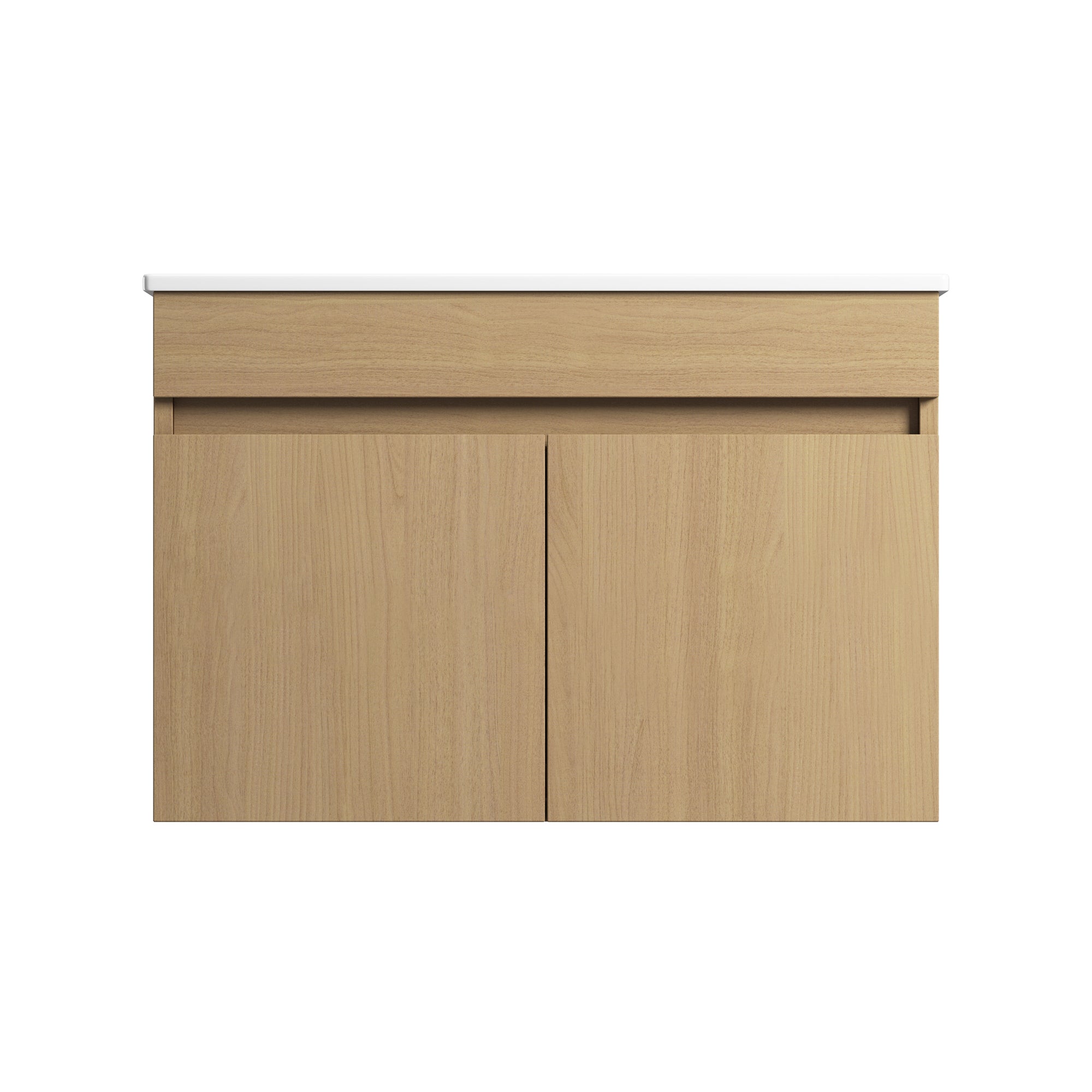 Solid Wood Wall-Mounted Bathroom Vanity Set in White with Integrated Ceramic Sink