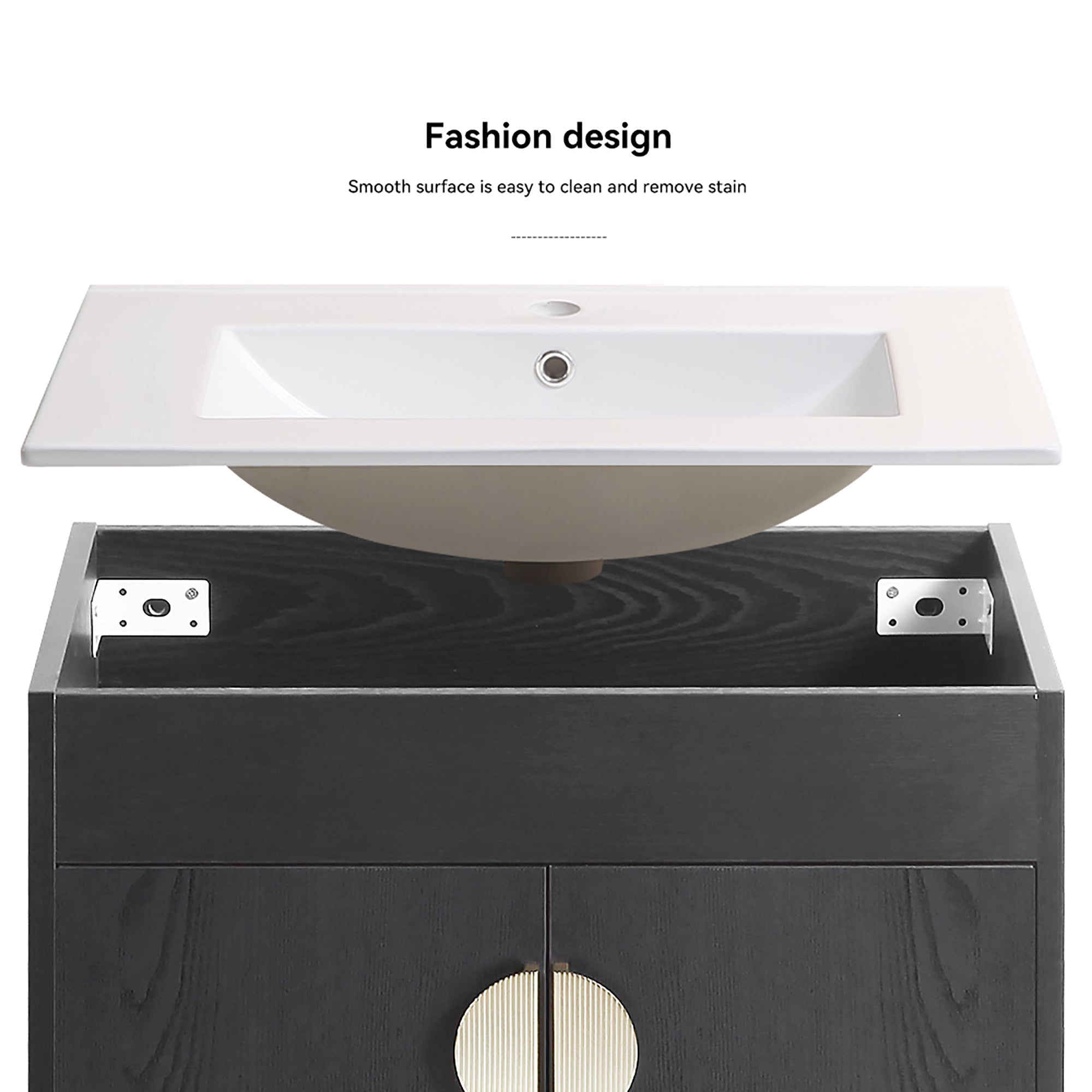 24 Inches Solid Wood Freestanding Bathroom Vanity Set with Integrated Ceramic Sink