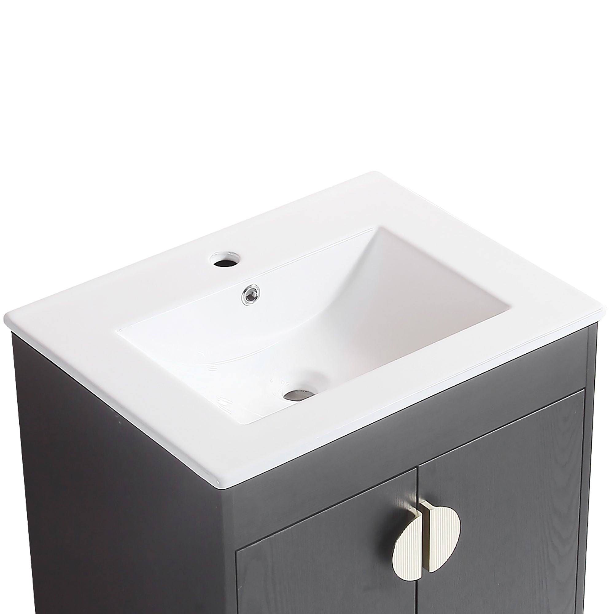 24 Inches Solid Wood Freestanding Bathroom Vanity Set with Integrated Ceramic Sink