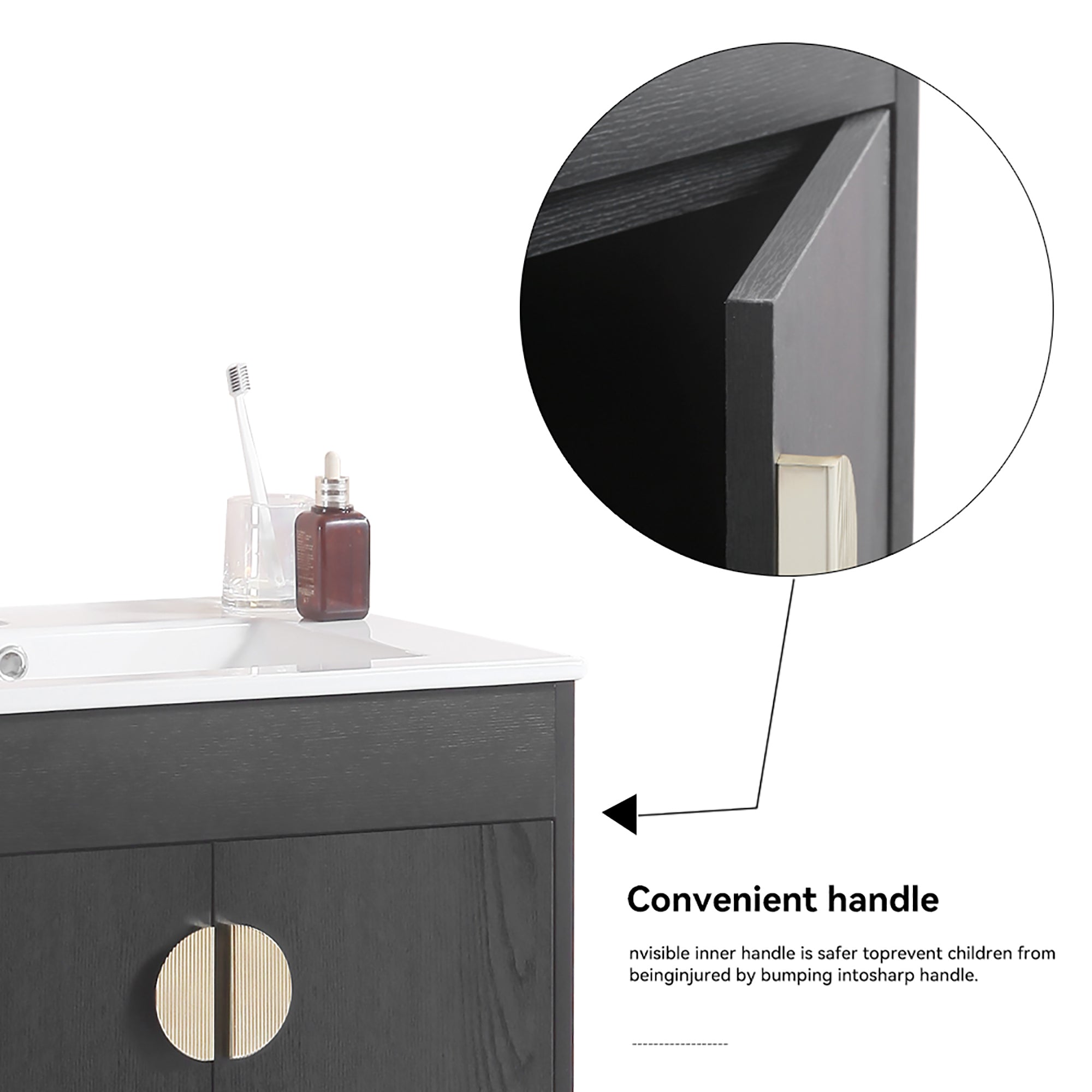 24 Inches Solid Wood Freestanding Bathroom Vanity Set with Integrated Ceramic Sink