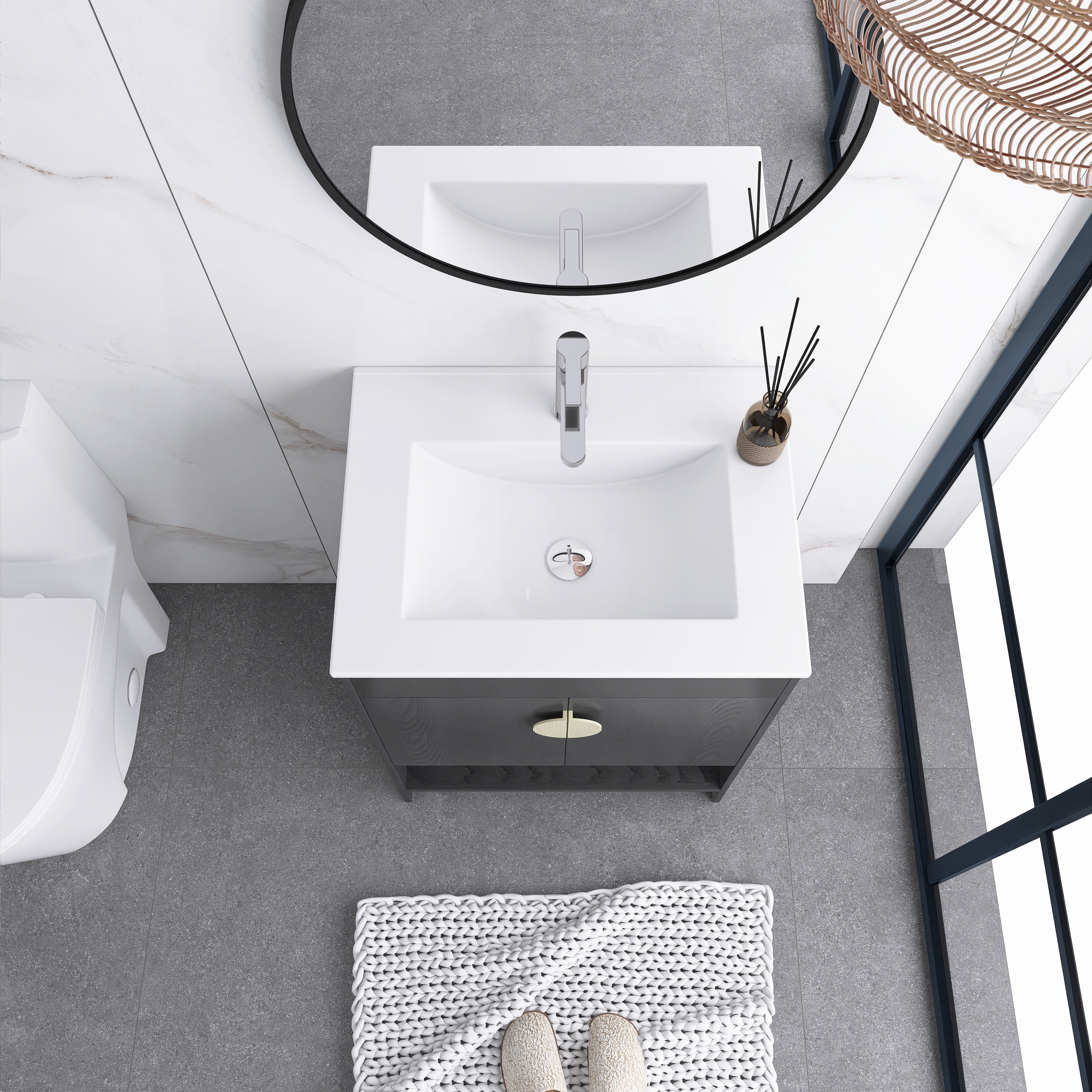24 Inches Solid Wood Freestanding Bathroom Vanity Set with Integrated Ceramic Sink