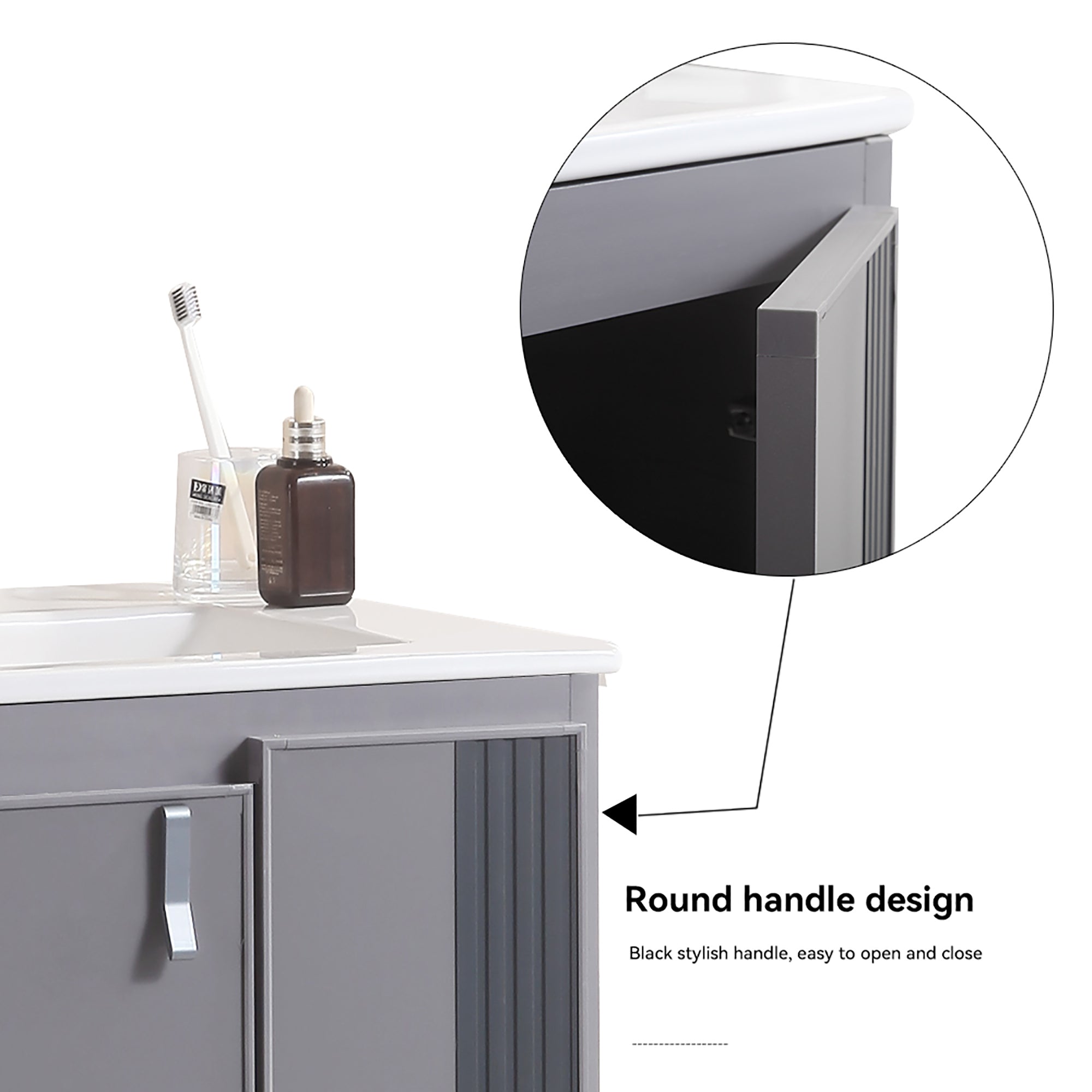 24 Inches Aluminium Wall-Mounted Bathroom Vanity Set with Integrated Ceramic Sink