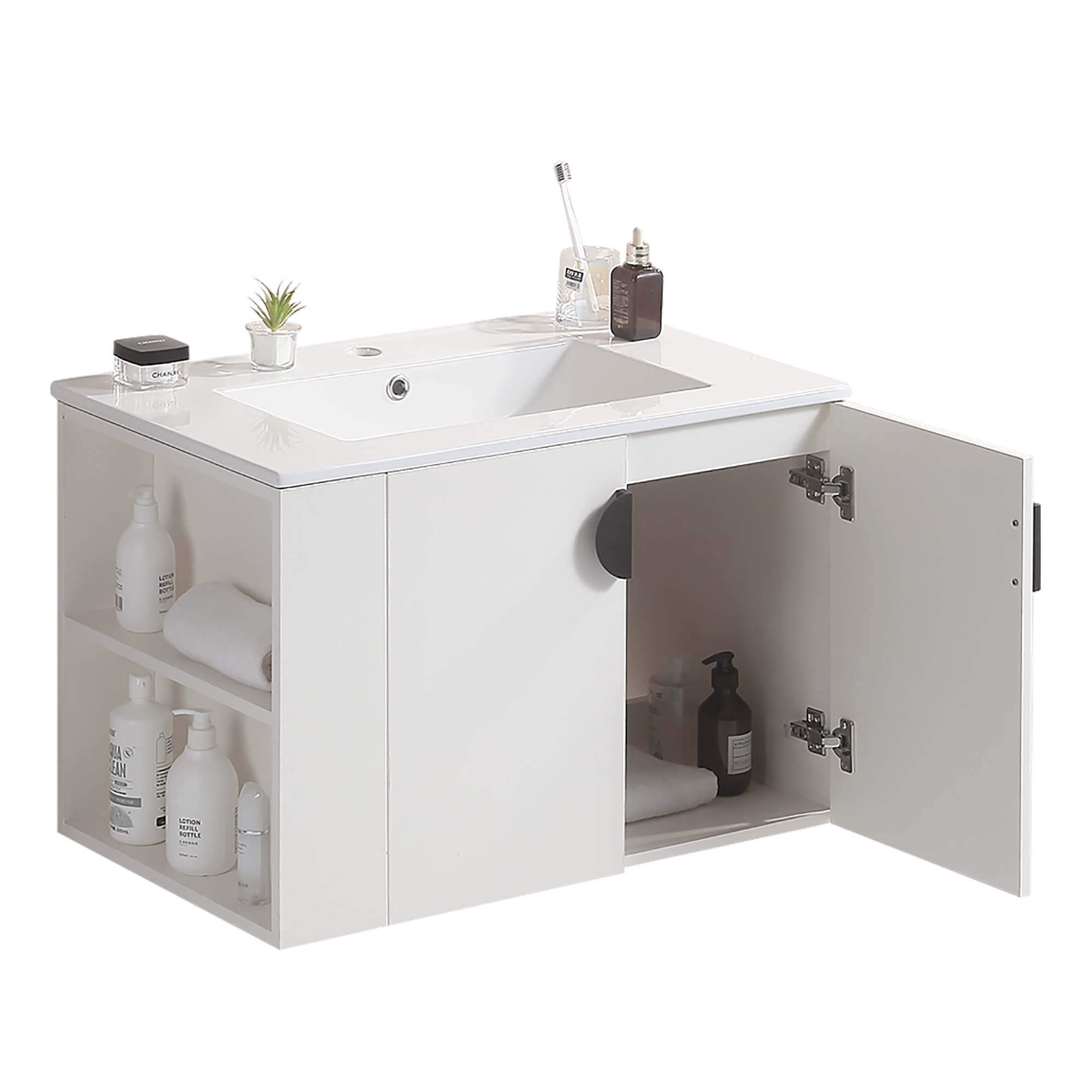 30 Inches Plywood Wall-Mounted Bathroom Vanity Set with Integrated Ceramic Sink