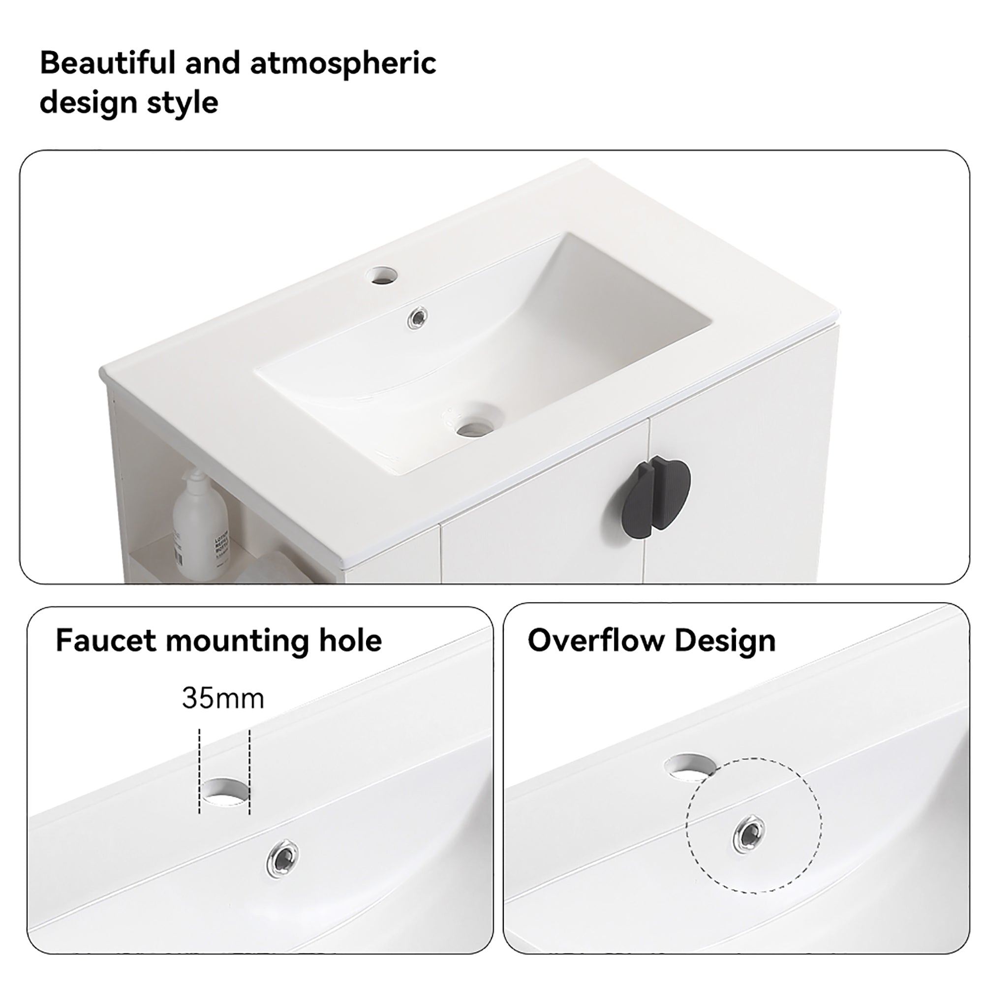 30 Inches Plywood Wall-Mounted Bathroom Vanity Set with Integrated Ceramic Sink