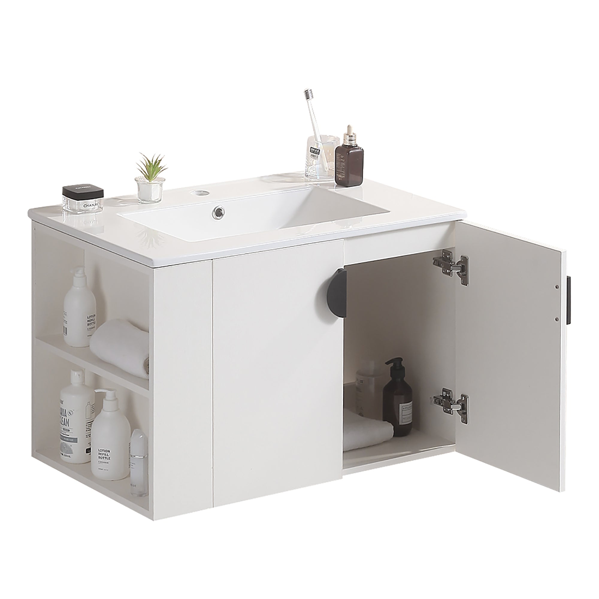 30 Inches Plywood Wall-Mounted Bathroom Vanity Set with Integrated Ceramic Sink
