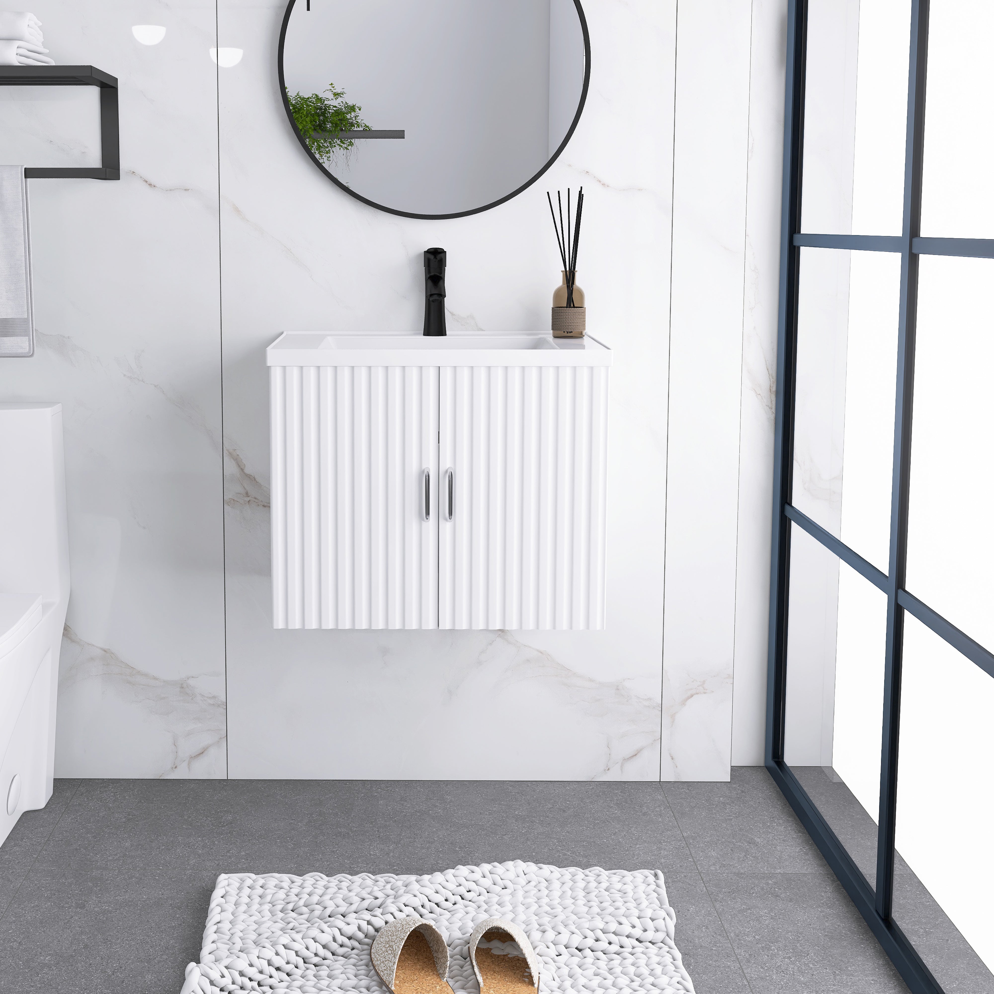 24 in. W x 19 in. H MDF Floating Bathroom Vanity with Integrated Ceramic Sink and Doors