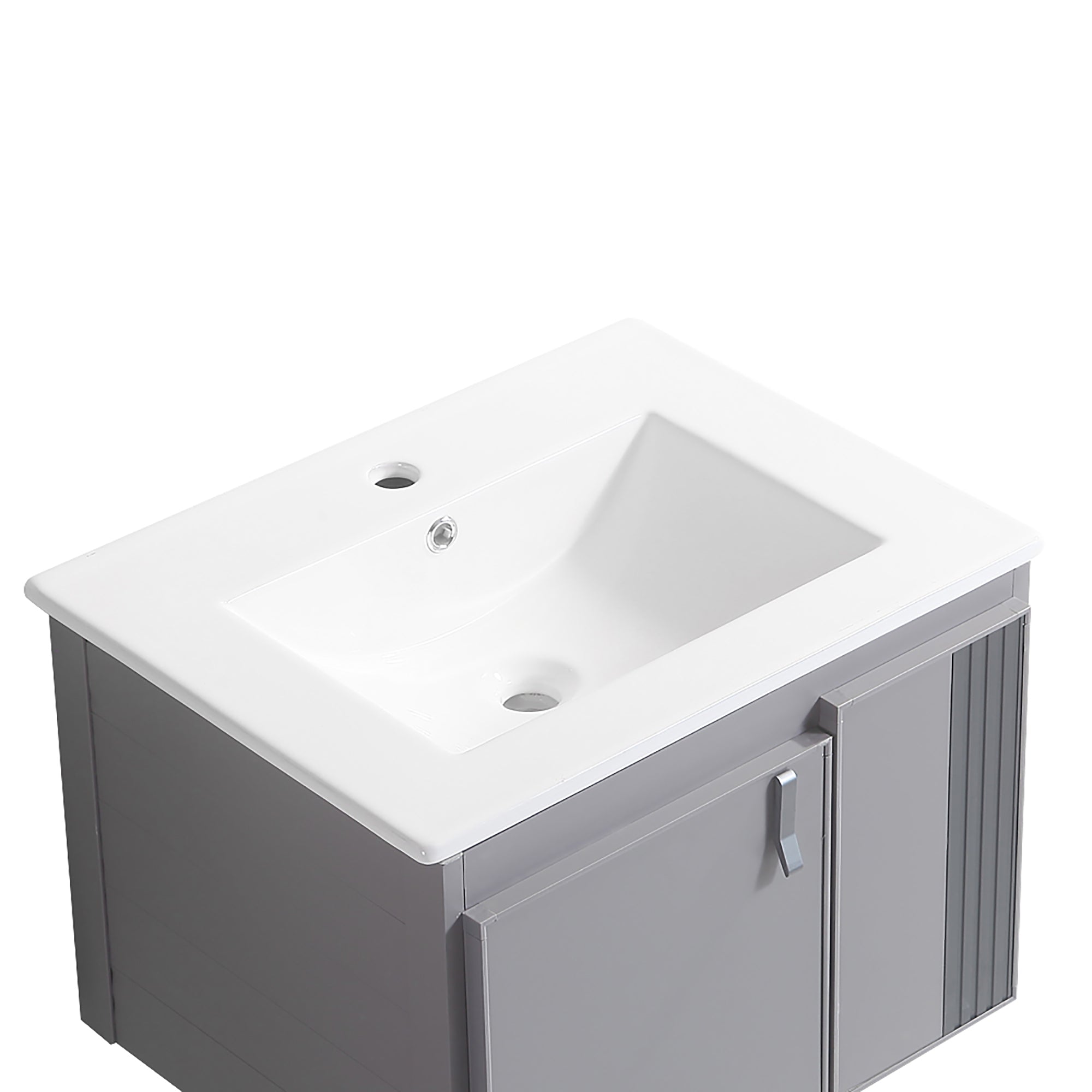 24 Inches Aluminium Wall-Mounted Bathroom Vanity Set with Integrated Ceramic Sink