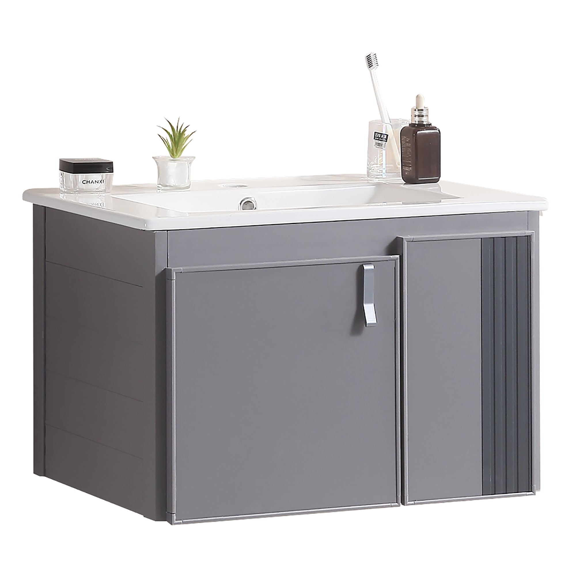 24 Inches Aluminium Wall-Mounted Bathroom Vanity Set with Integrated Ceramic Sink