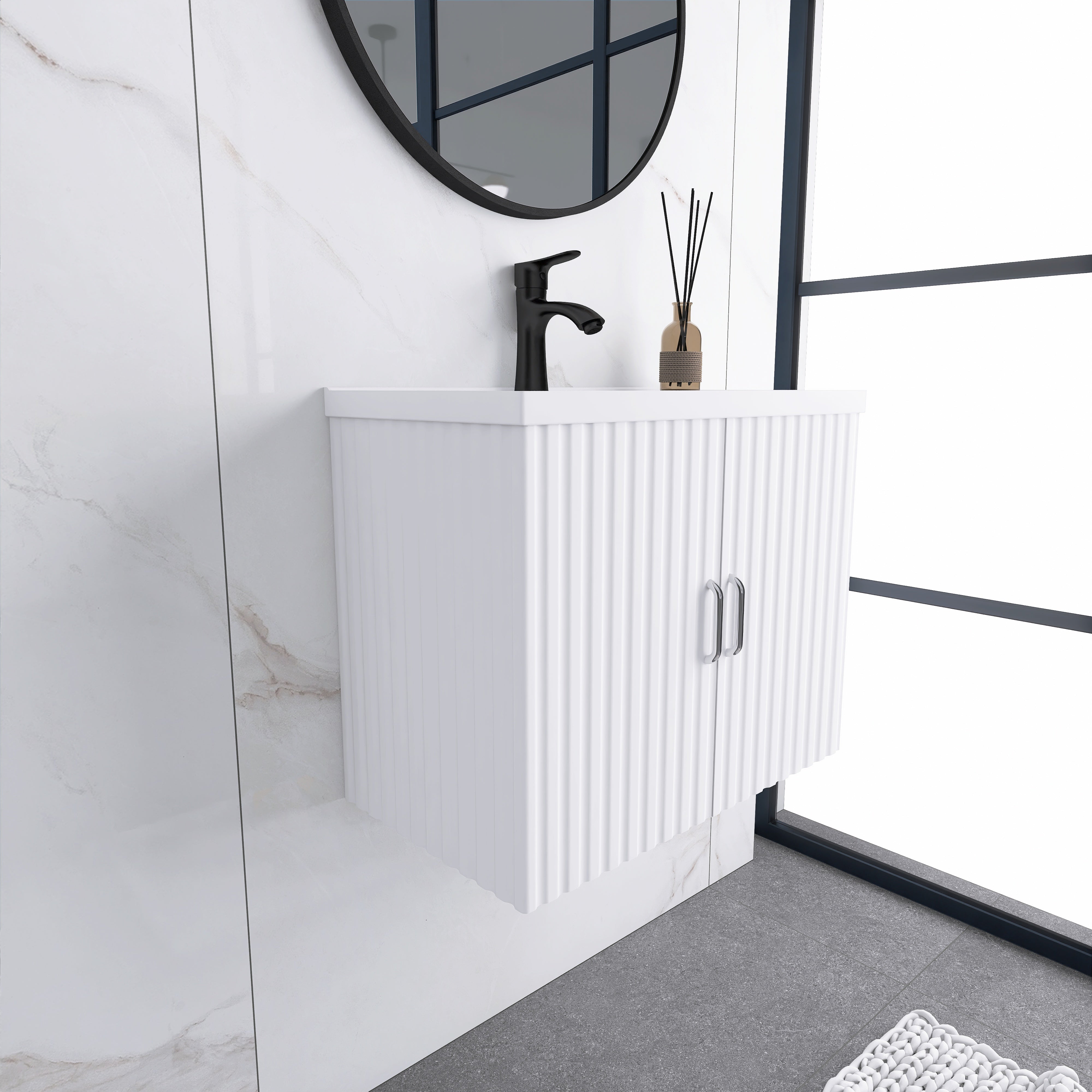 24 in. W x 19 in. H MDF Floating Bathroom Vanity with Integrated Ceramic Sink and Doors