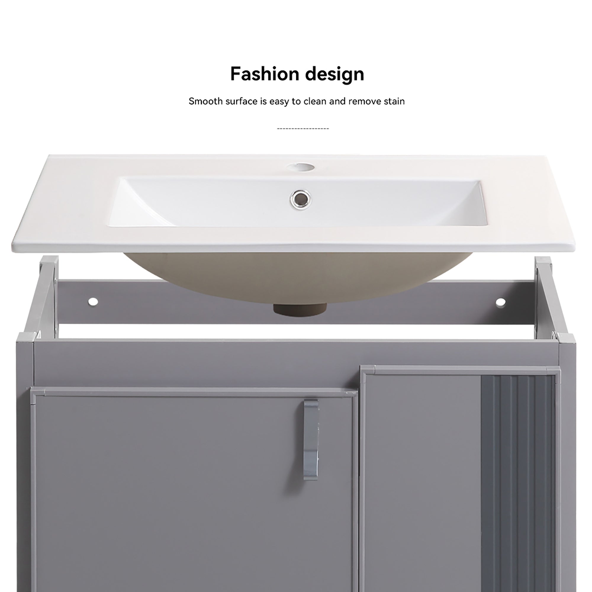 24 Inches Aluminium Wall-Mounted Bathroom Vanity Set with Integrated Ceramic Sink