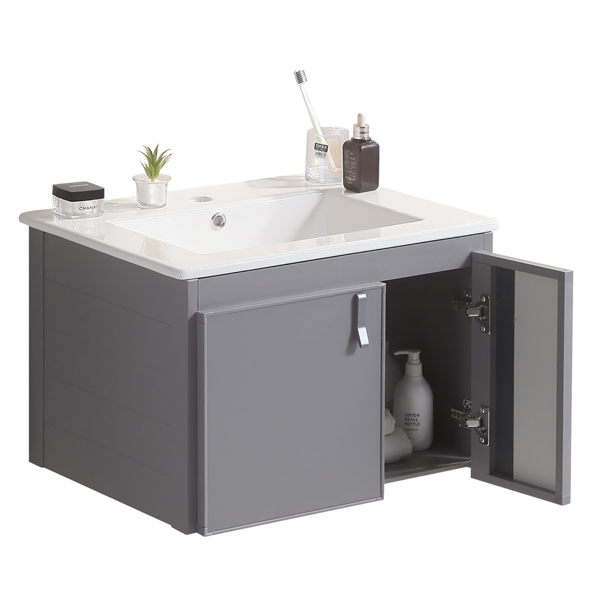24 Inches Aluminium Wall-Mounted Bathroom Vanity Set with Integrated Ceramic Sink