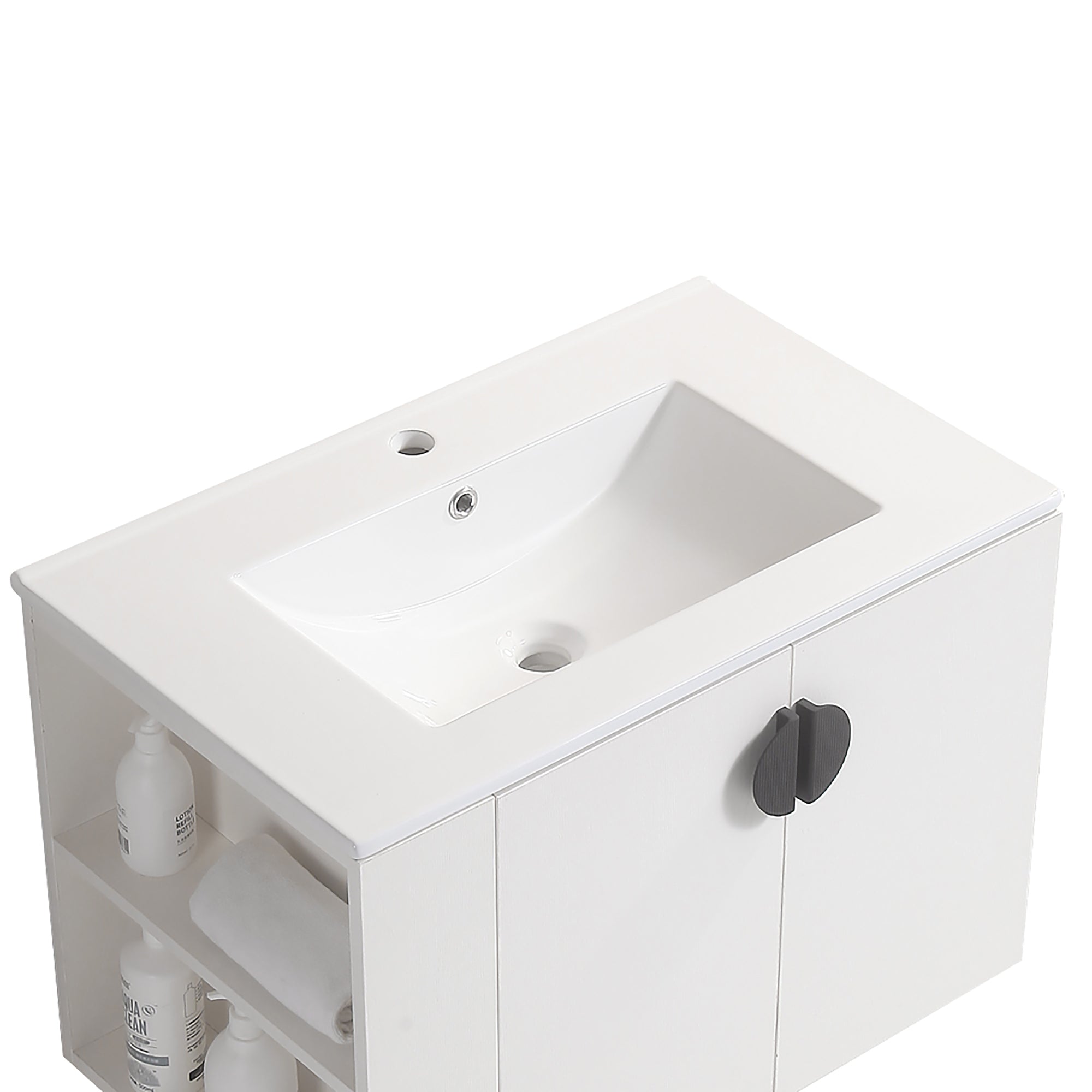 30 Inches Plywood Wall-Mounted Bathroom Vanity Set with Integrated Ceramic Sink